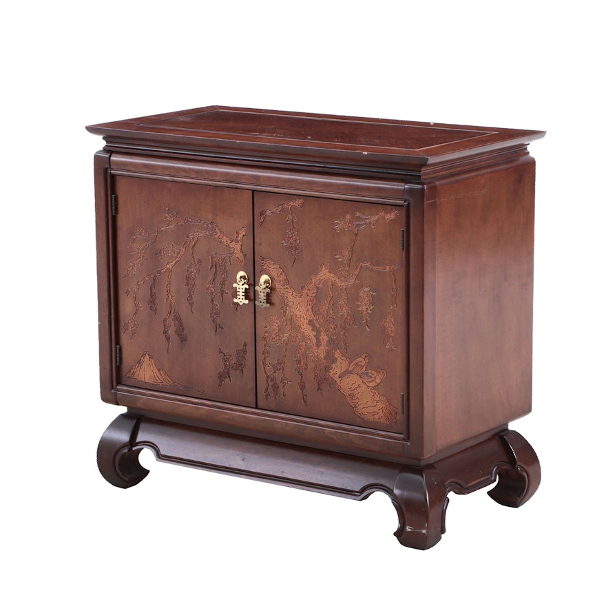 Incised Chinese Style Walnut Finish Buffet, Mid to Late 20th Century