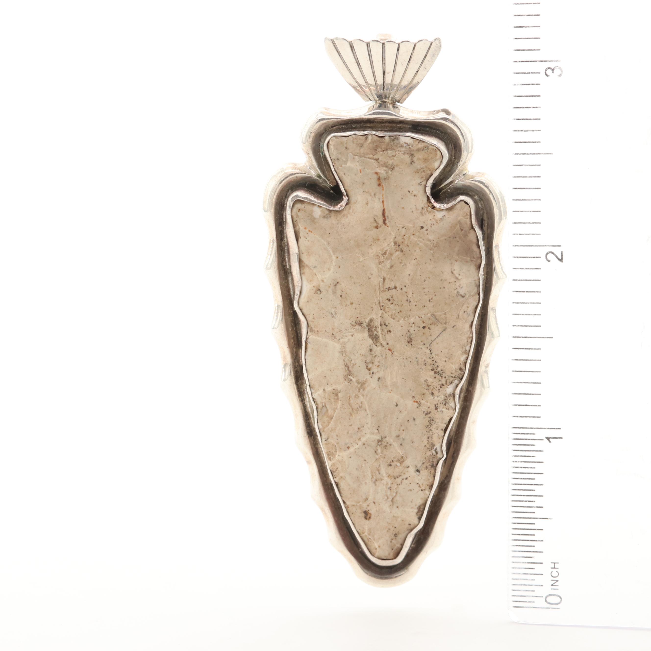 Southwestern Ernest Pino Sterling Flint Arrowhead Motif Enhancer Pendant