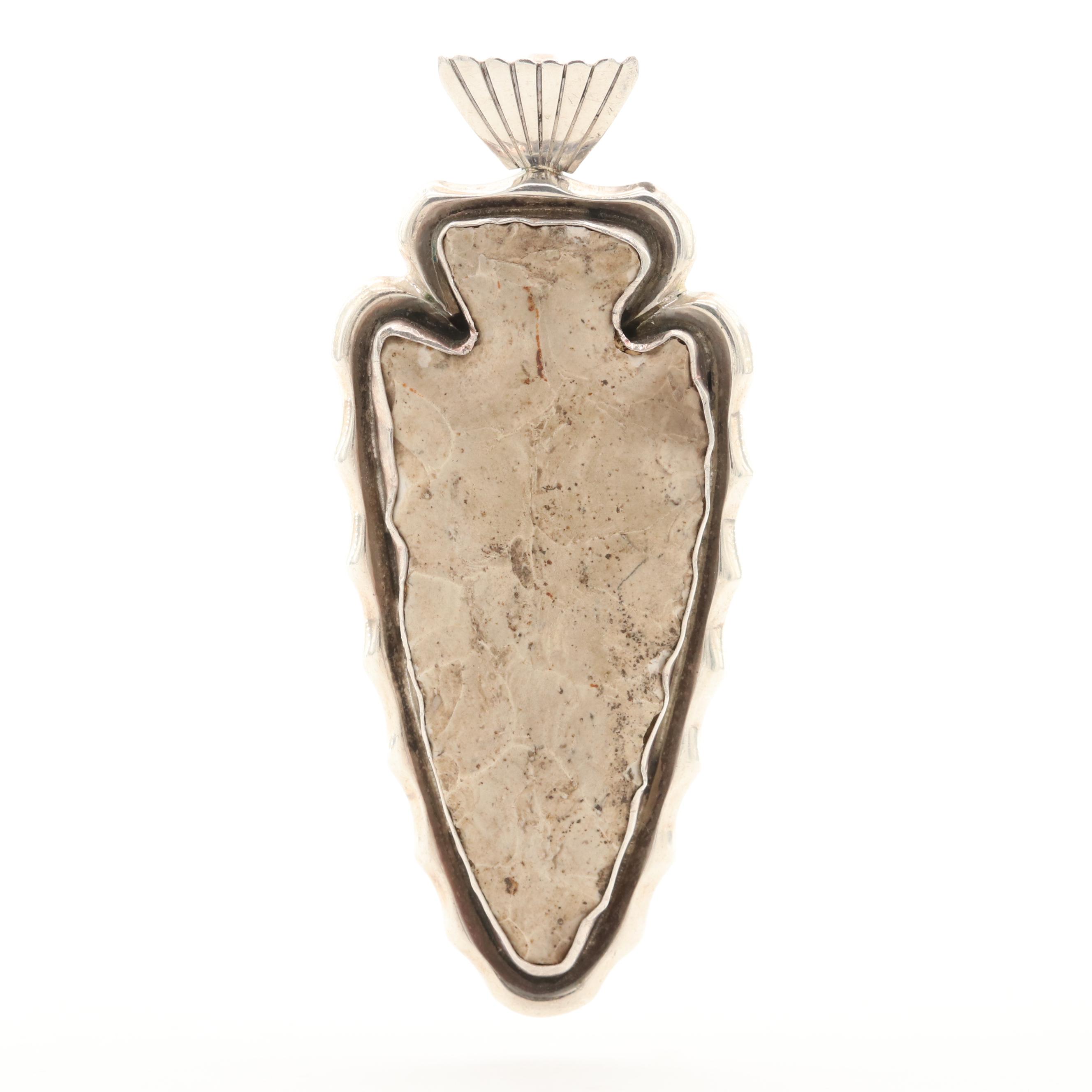 Southwestern Ernest Pino Sterling Flint Arrowhead Motif Enhancer Pendant
