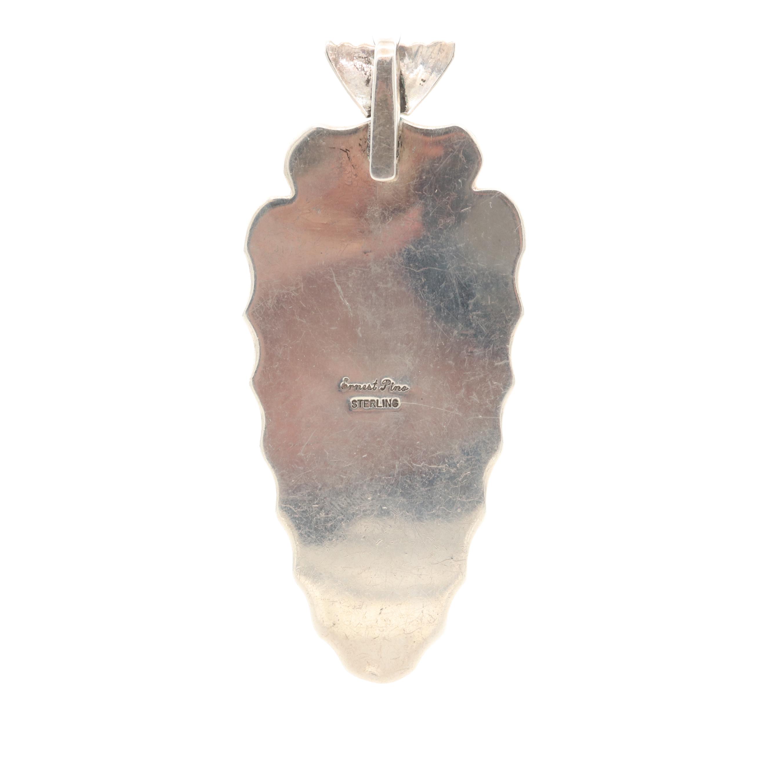 Southwestern Ernest Pino Sterling Flint Arrowhead Motif Enhancer Pendant