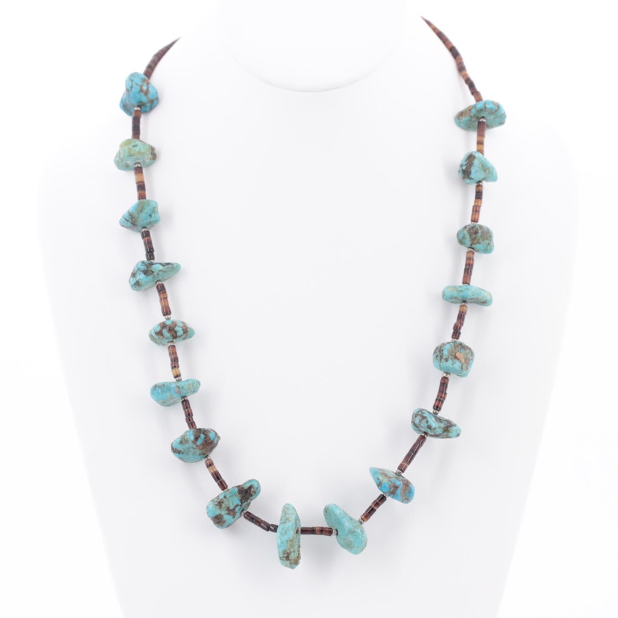 Sterling Silver Turquoise and Shell Necklace