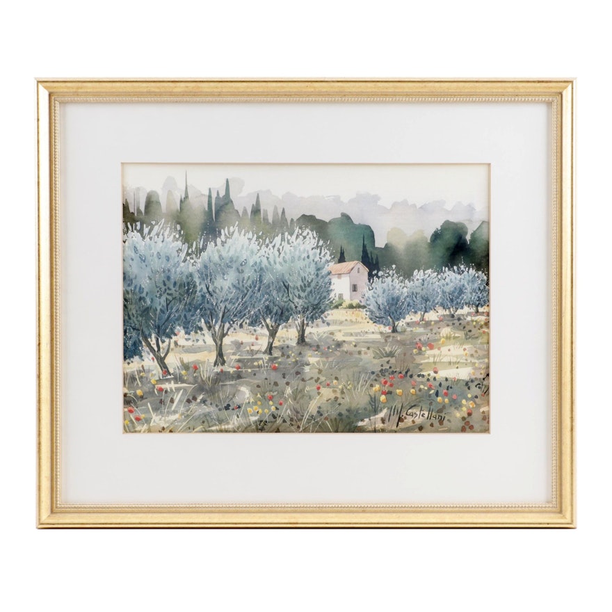 M. Castellani Landscape Watercolor Painting