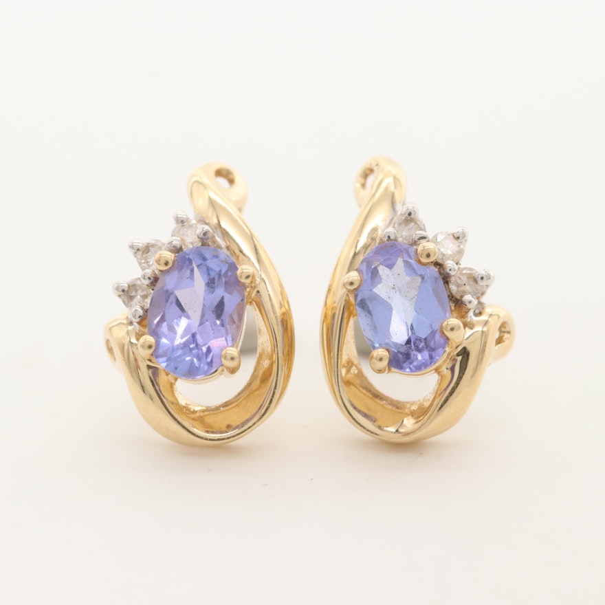 14K Yellow Gold Tanzanite and Diamond Stud Earrings