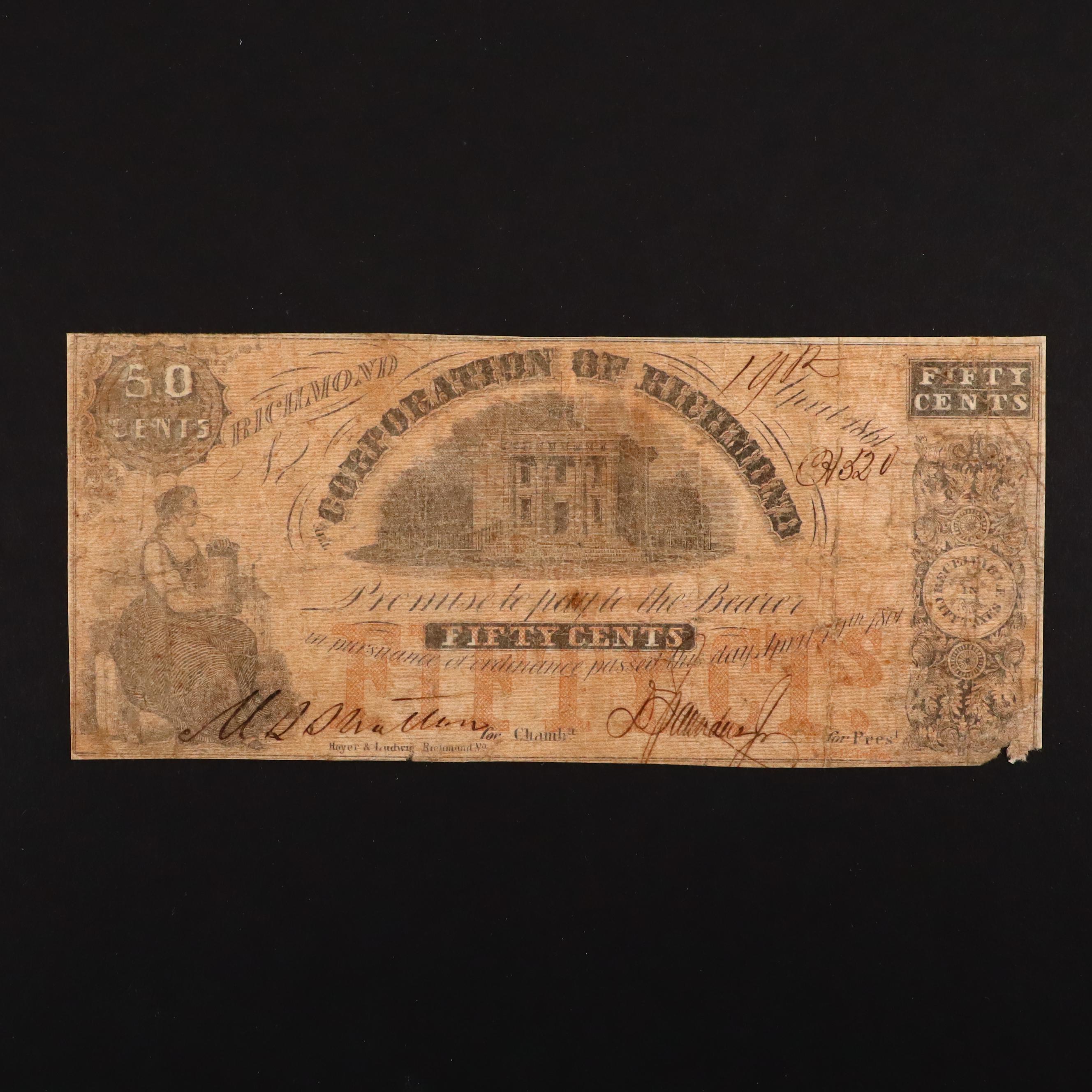 Four Different Circa 1860 Virginia Obsolete Currency Notes