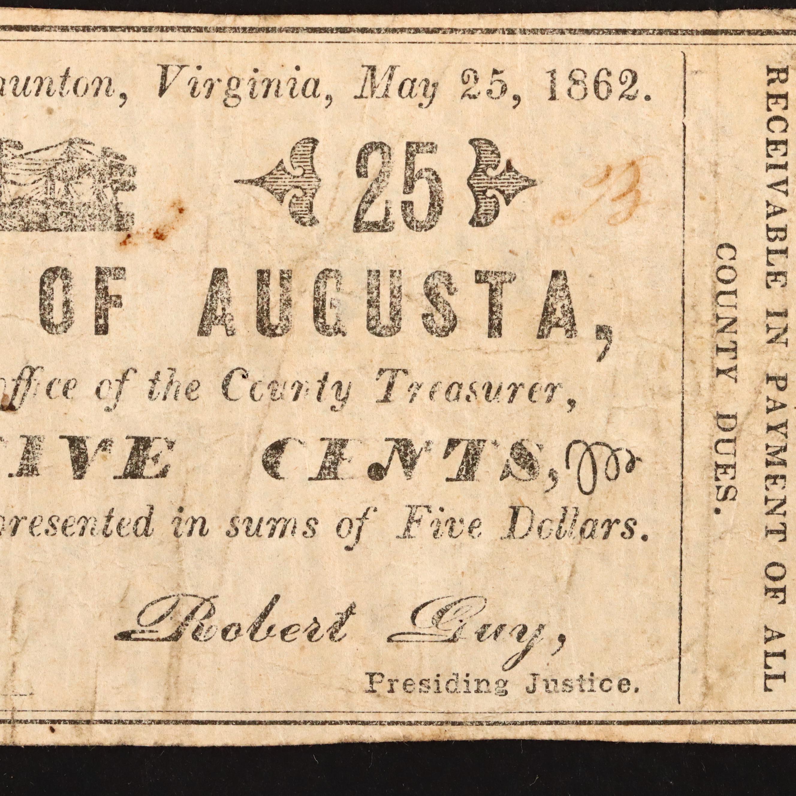 Four Different Circa 1860 Virginia Obsolete Currency Notes