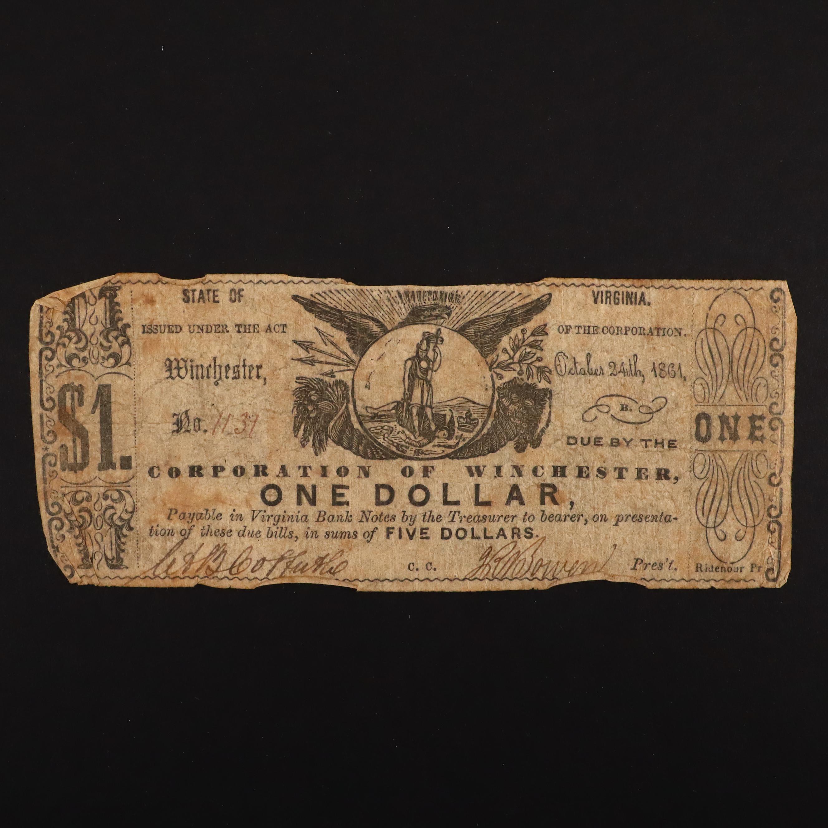 Four Different Circa 1860 Virginia Obsolete Currency Notes