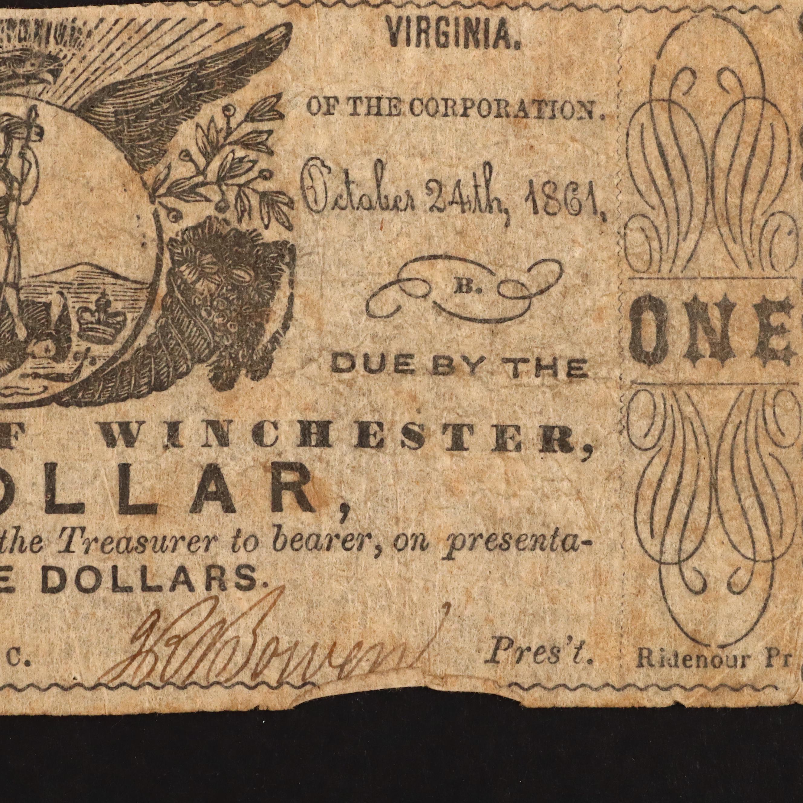 Four Different Circa 1860 Virginia Obsolete Currency Notes