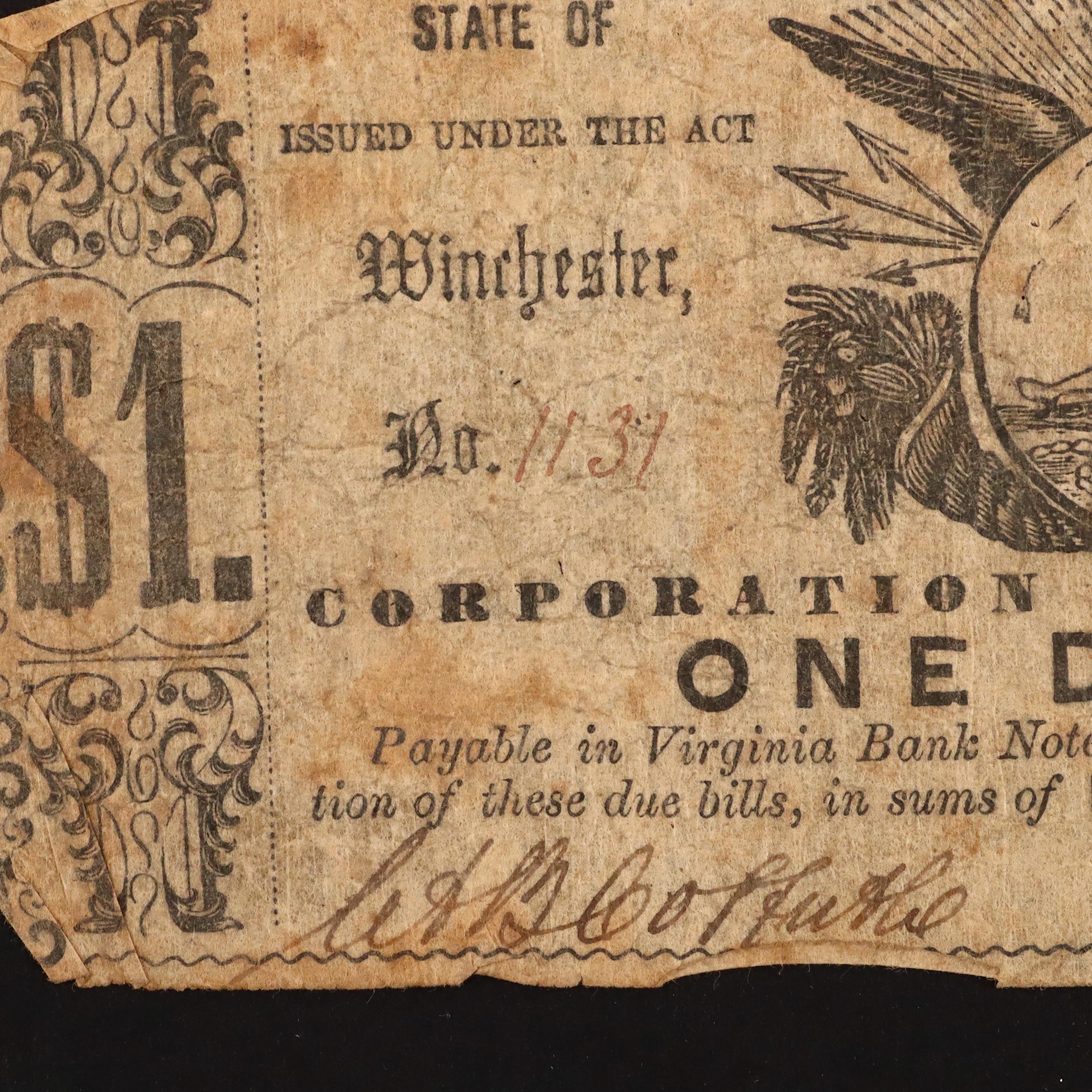 Four Different Circa 1860 Virginia Obsolete Currency Notes