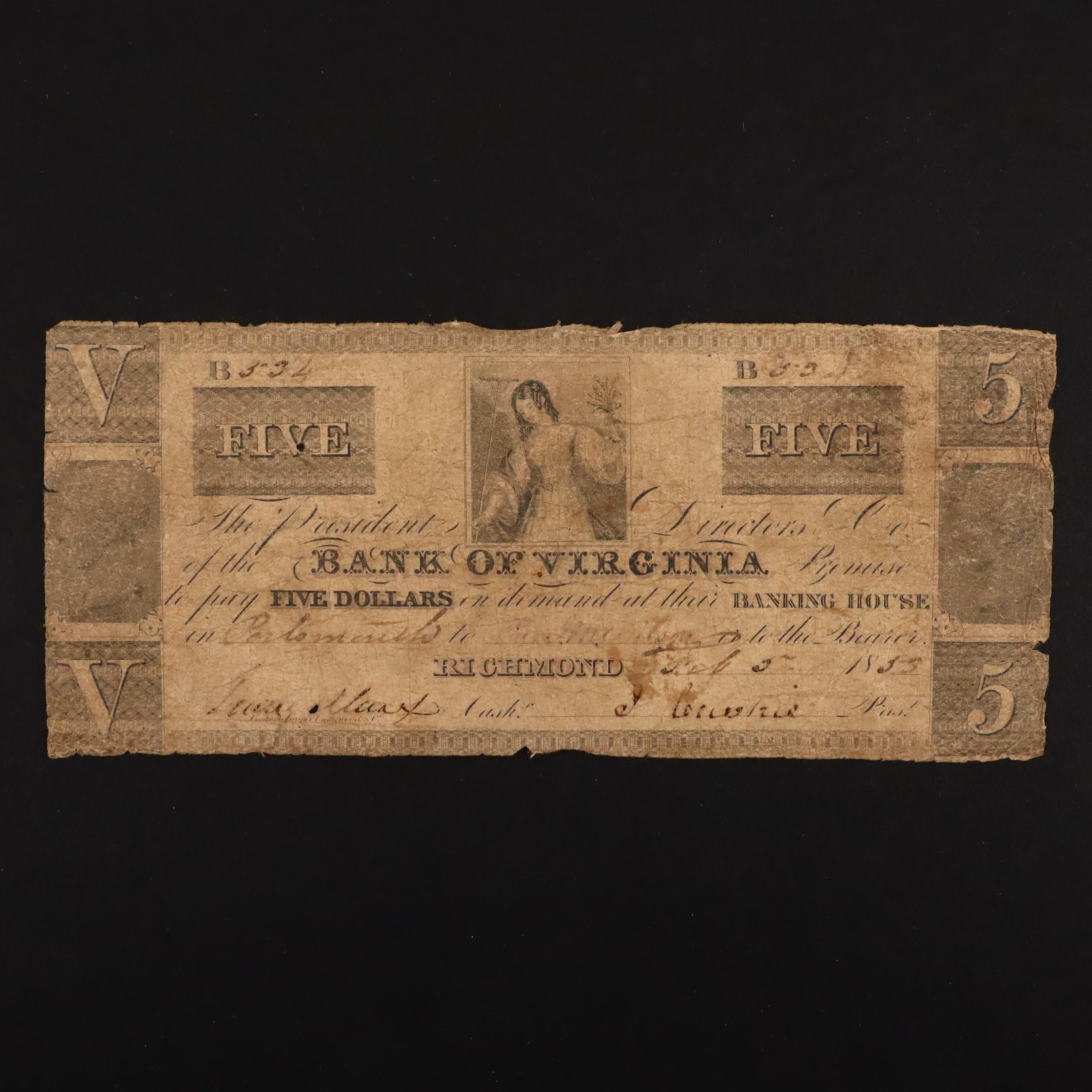 Four Different Circa 1860 Virginia Obsolete Currency Notes