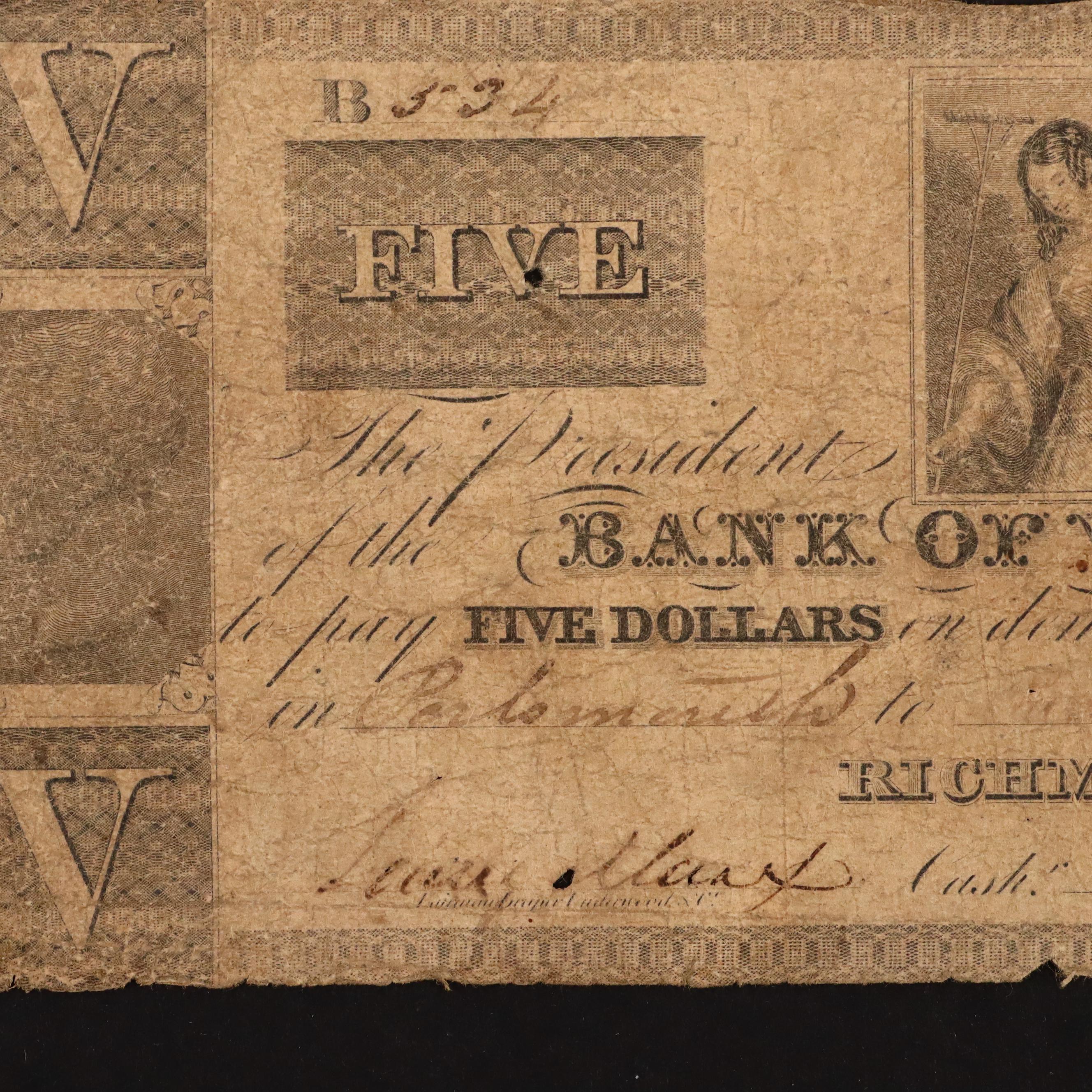 Four Different Circa 1860 Virginia Obsolete Currency Notes
