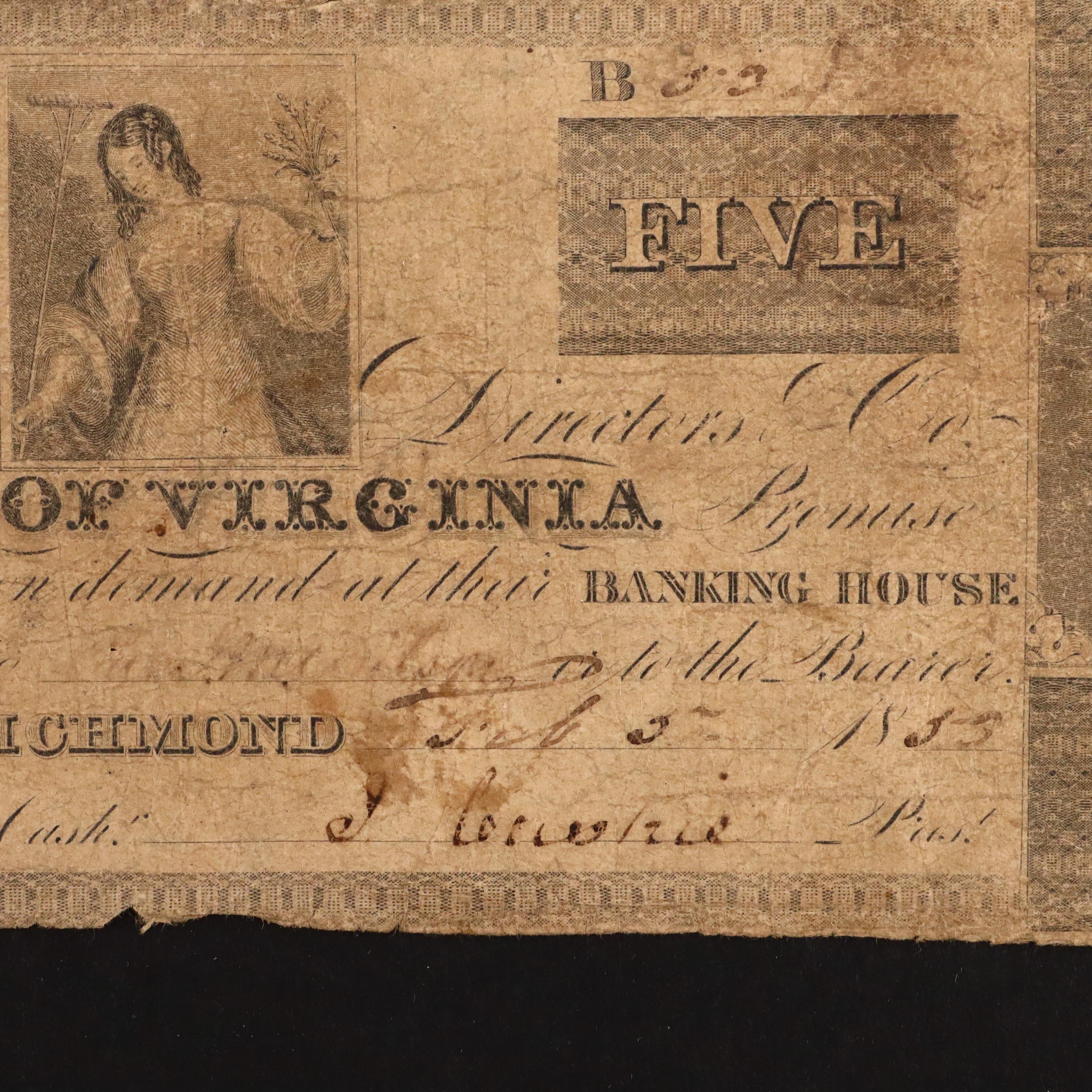 Four Different Circa 1860 Virginia Obsolete Currency Notes