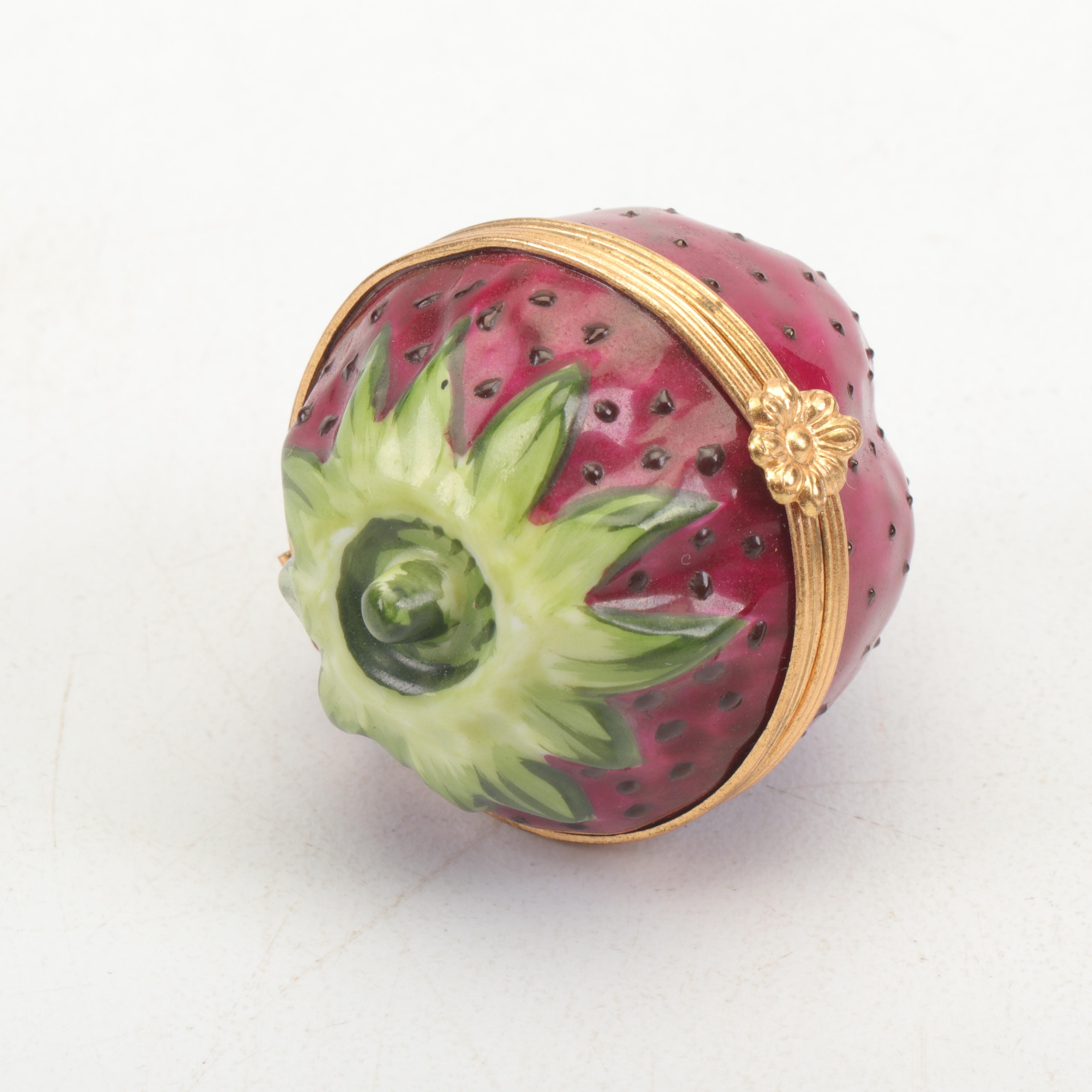 Tiffany Limoges Porcelain Hand-Painted Strawberry Trinket Box