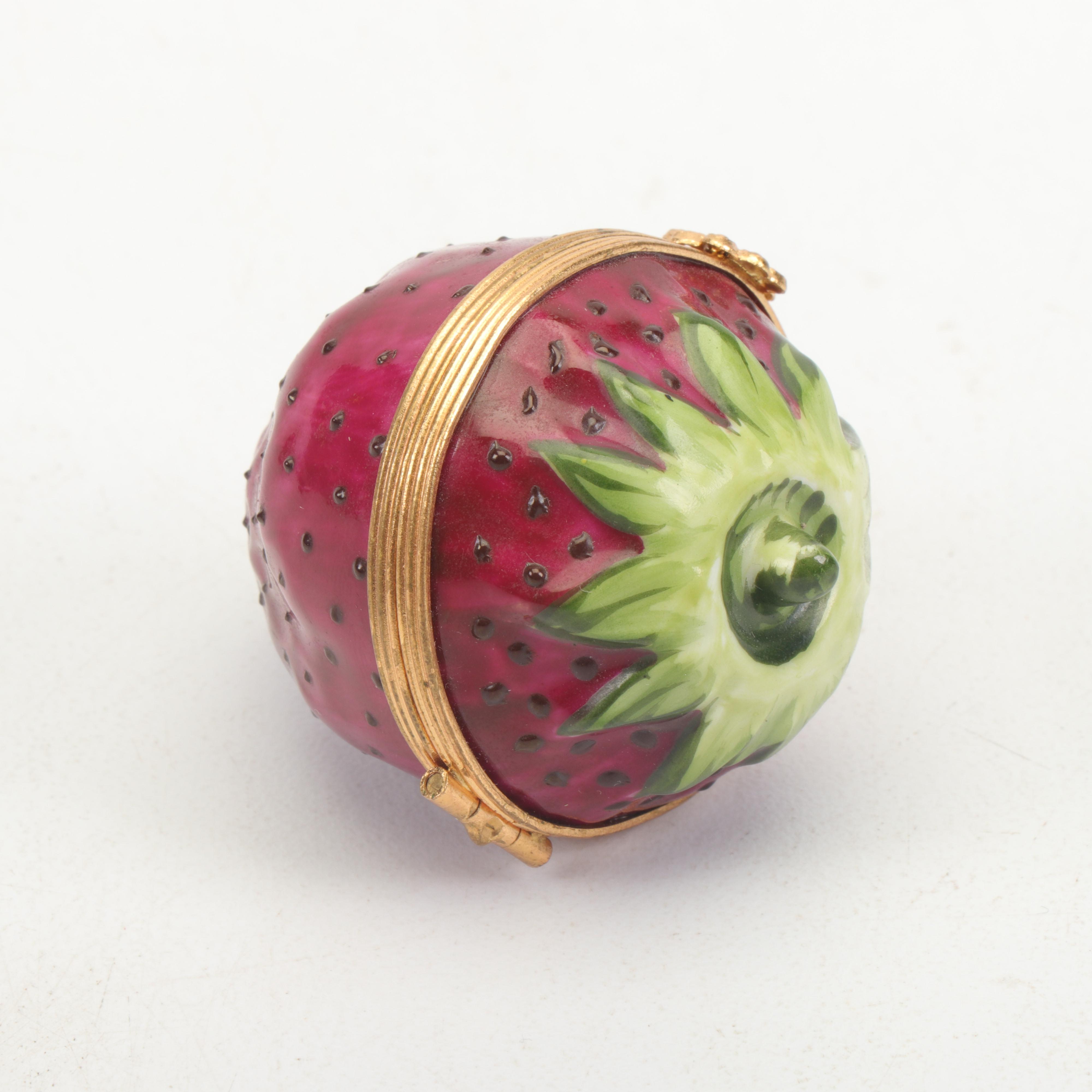 Tiffany Limoges Porcelain Hand-Painted Strawberry Trinket Box