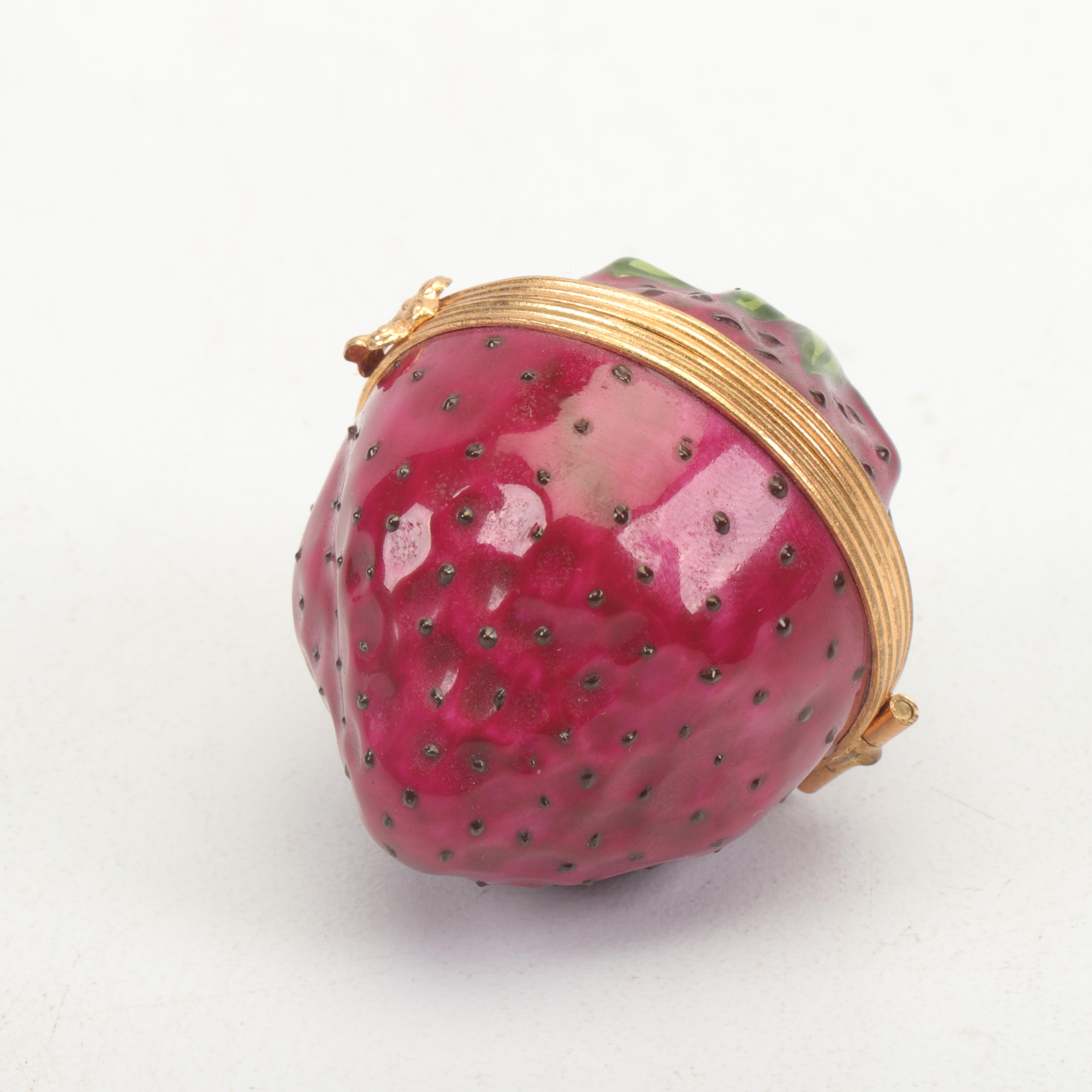 Tiffany Limoges Porcelain Hand-Painted Strawberry Trinket Box
