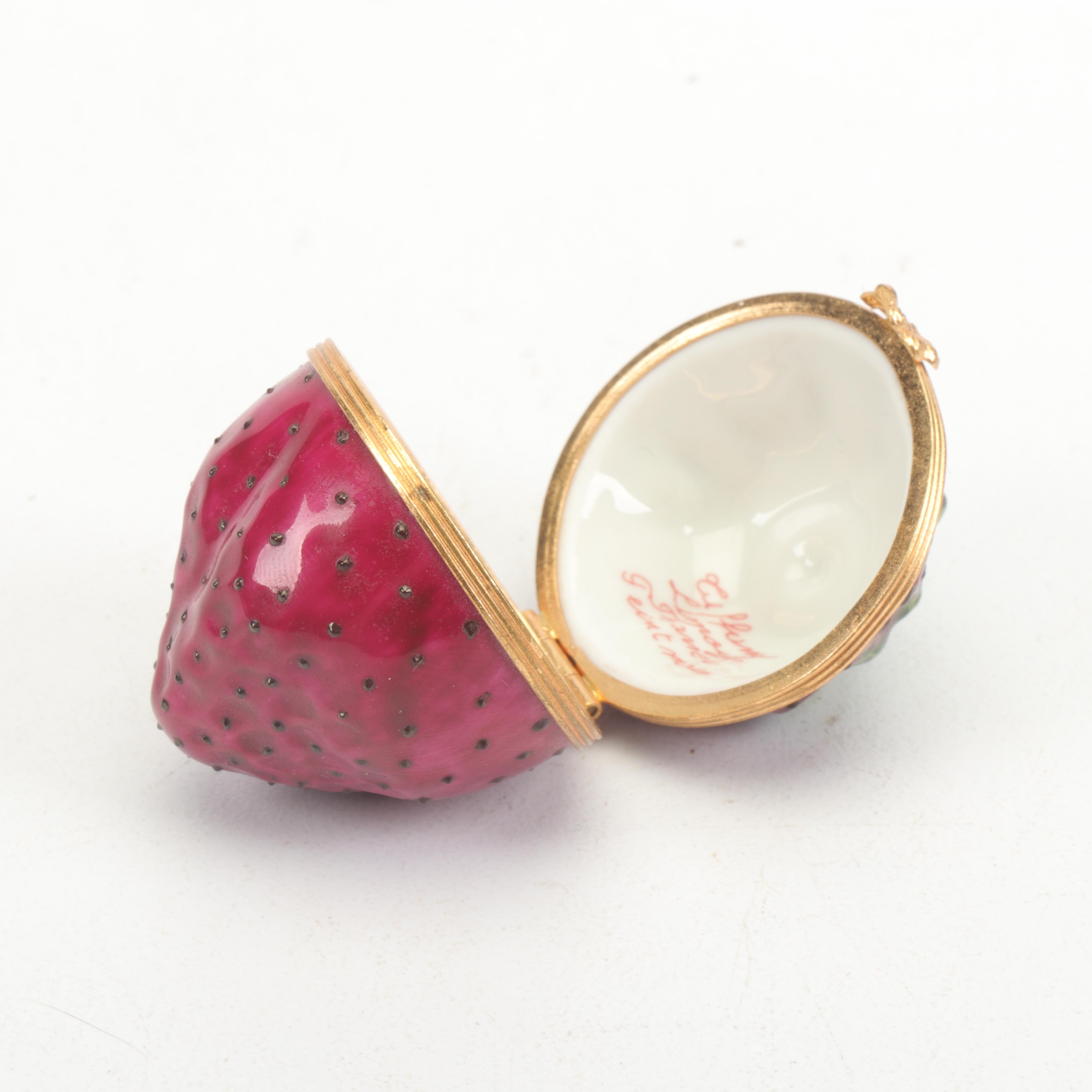 Tiffany Limoges Porcelain Hand-Painted Strawberry Trinket Box