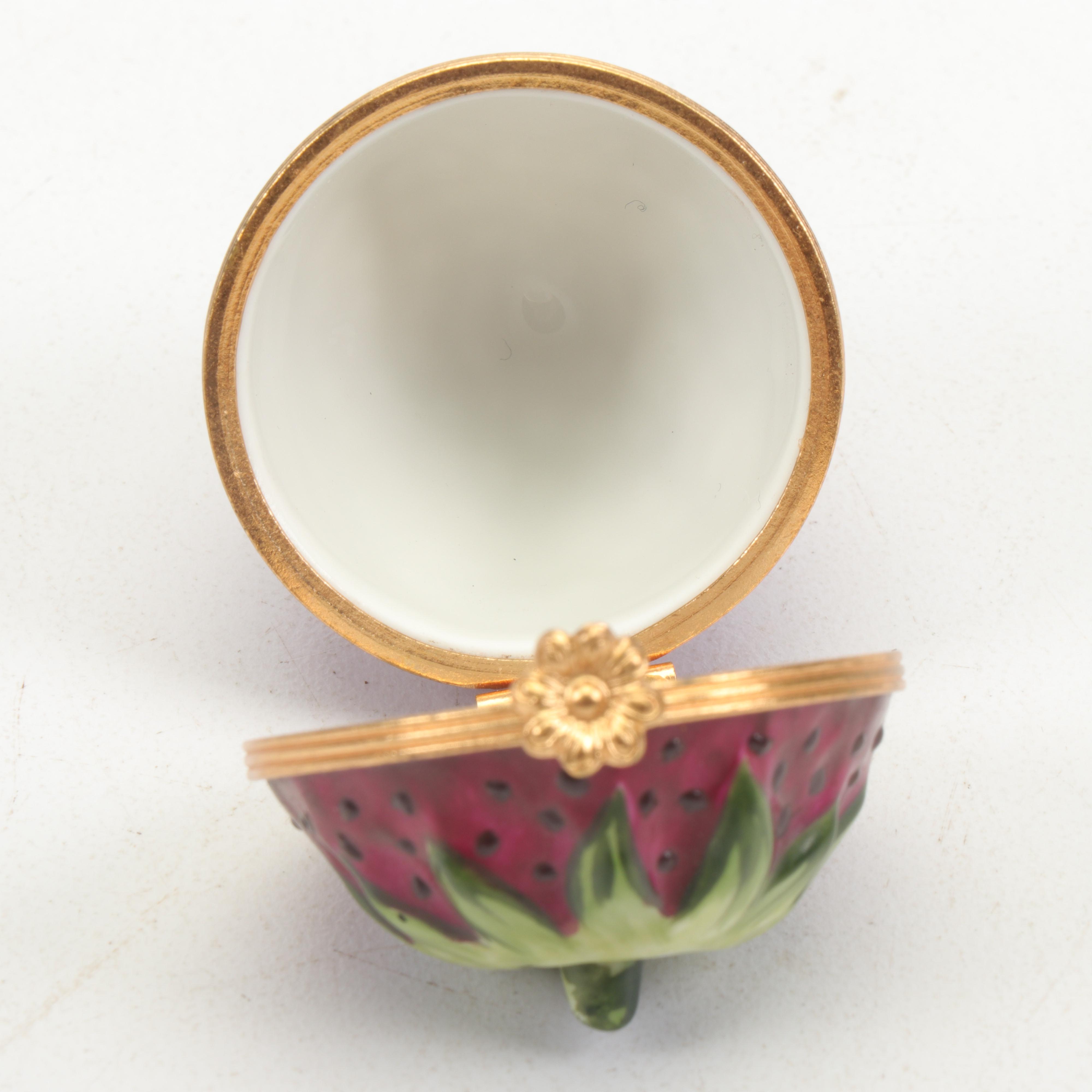 Tiffany Limoges Porcelain Hand-Painted Strawberry Trinket Box