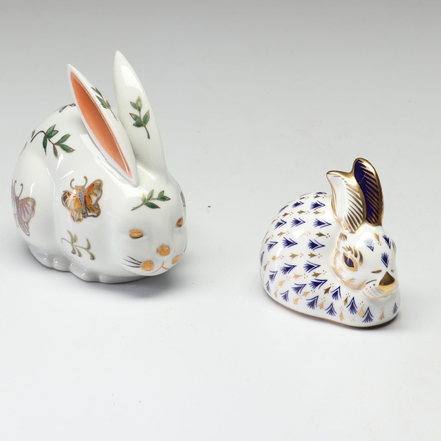 Rabbit Figurines Featuring Royal Crown Derby Imari Collection Paperweight