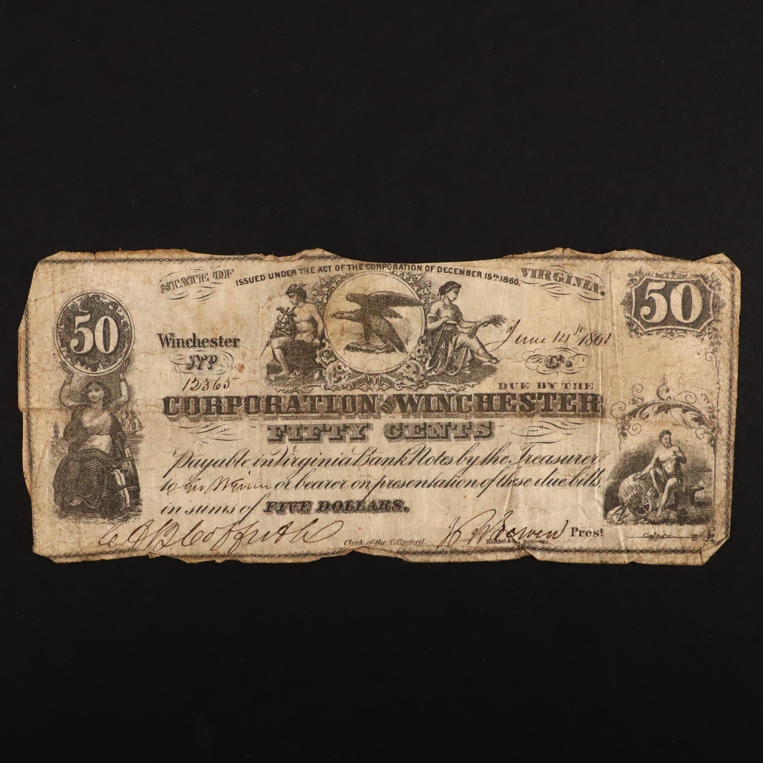 Six Circa 1860 Virginia Fifty Cent Currency Notes