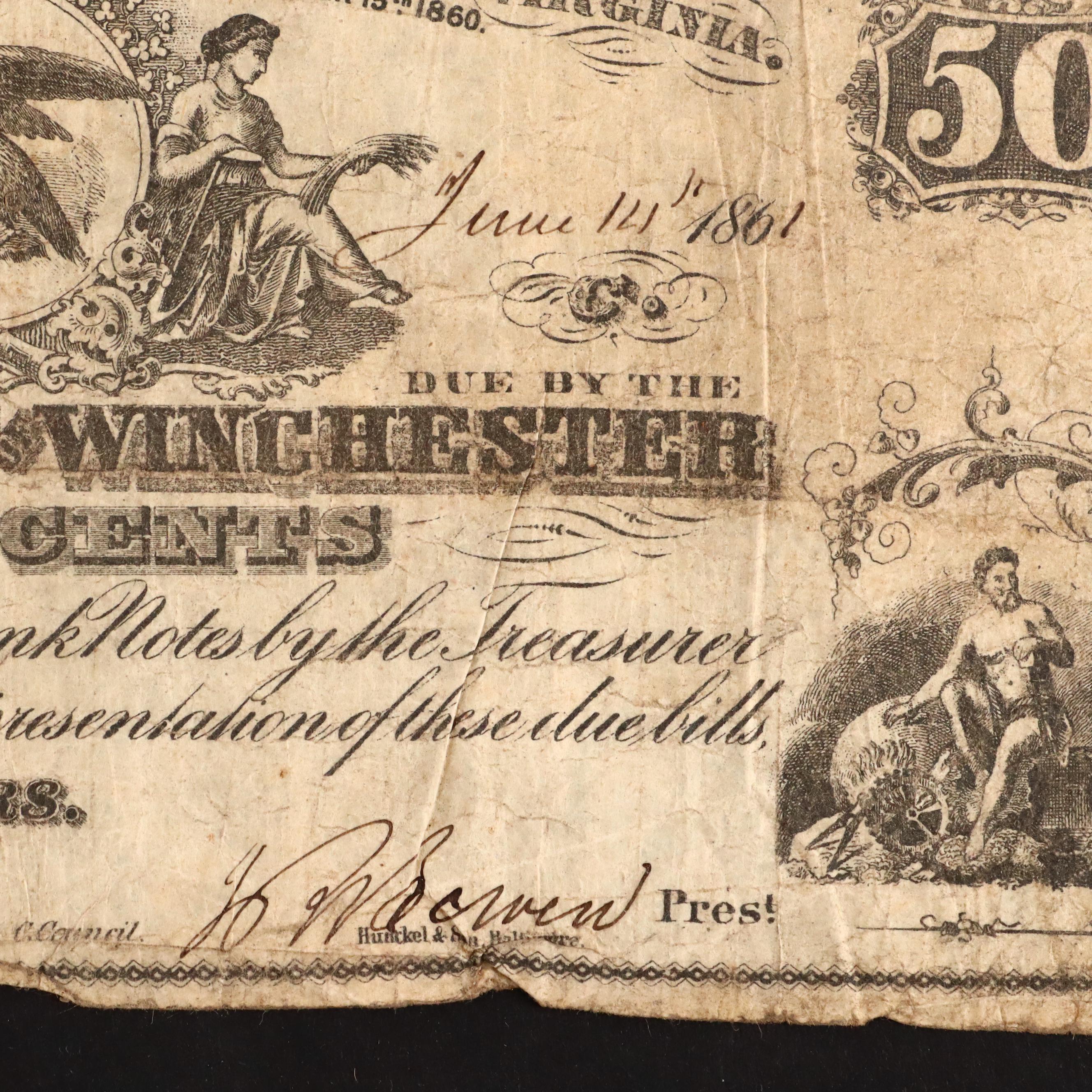 Six Circa 1860 Virginia Fifty Cent Currency Notes