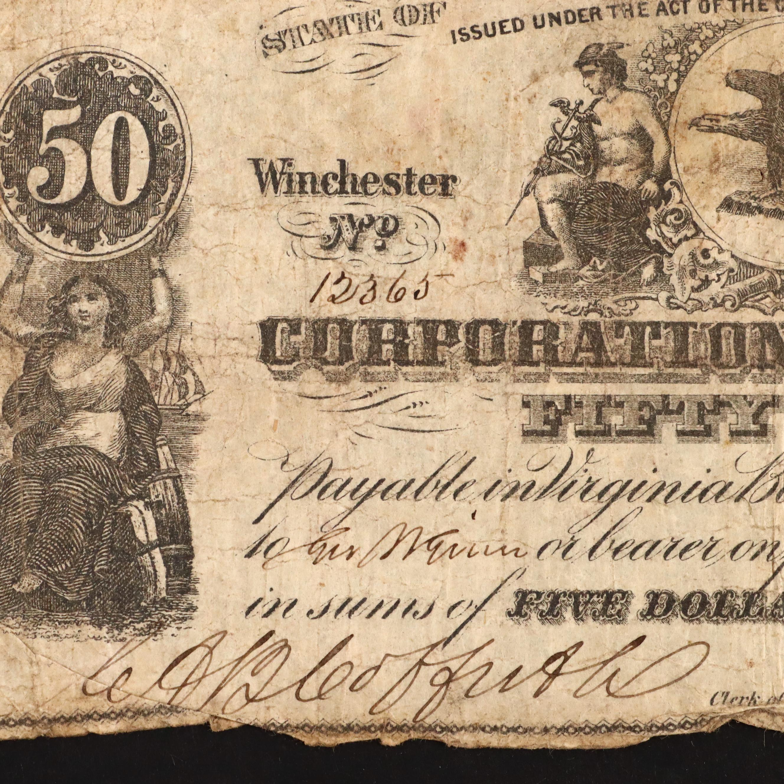 Six Circa 1860 Virginia Fifty Cent Currency Notes