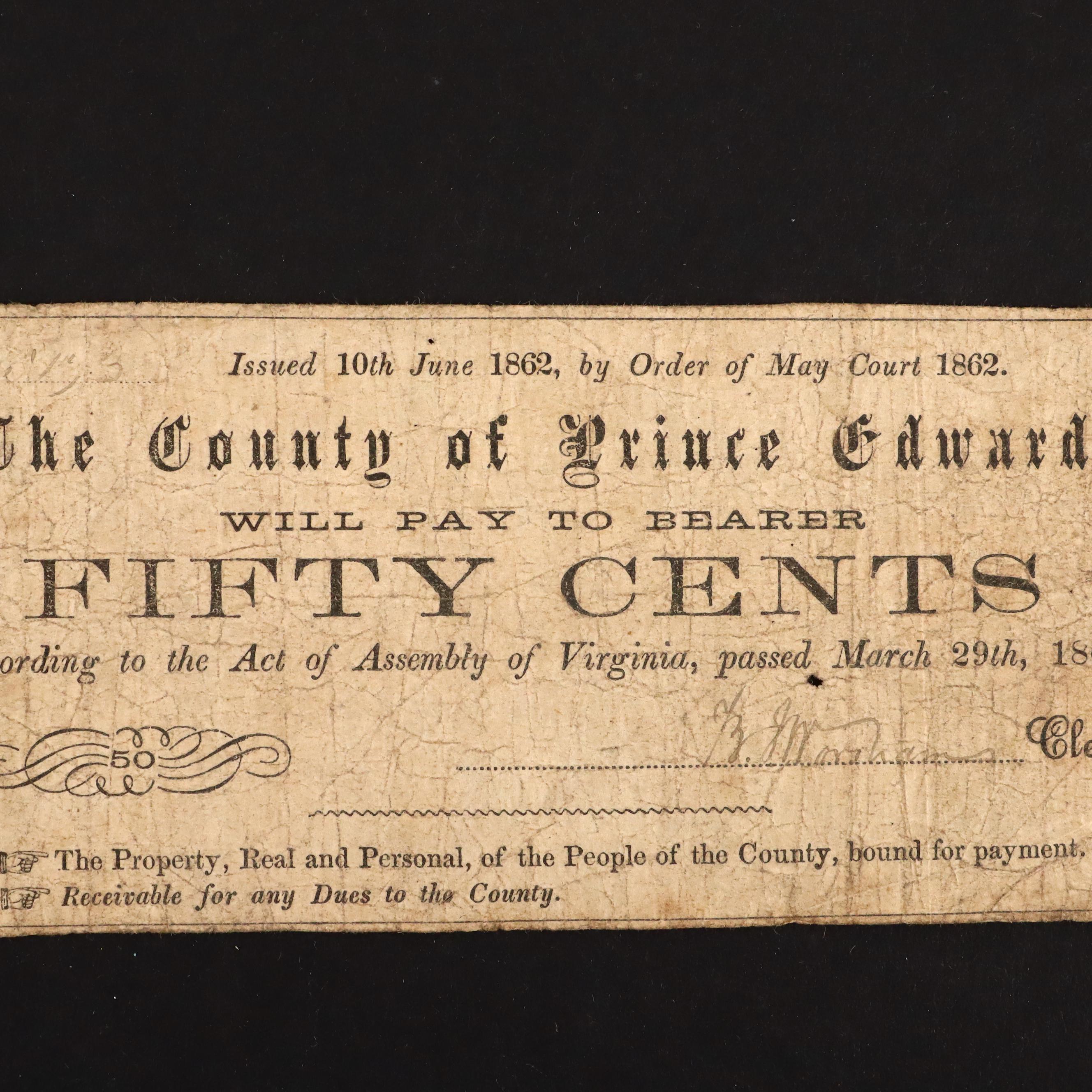 Six Circa 1860 Virginia Fifty Cent Currency Notes