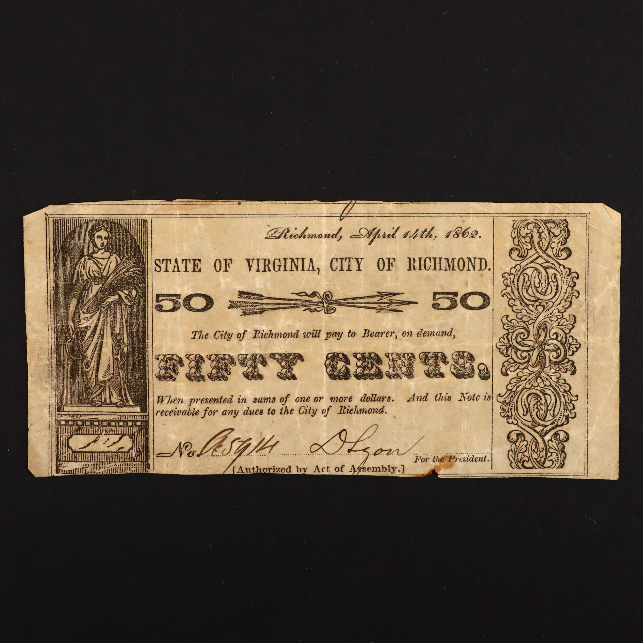 Six Circa 1860 Virginia Fifty Cent Currency Notes