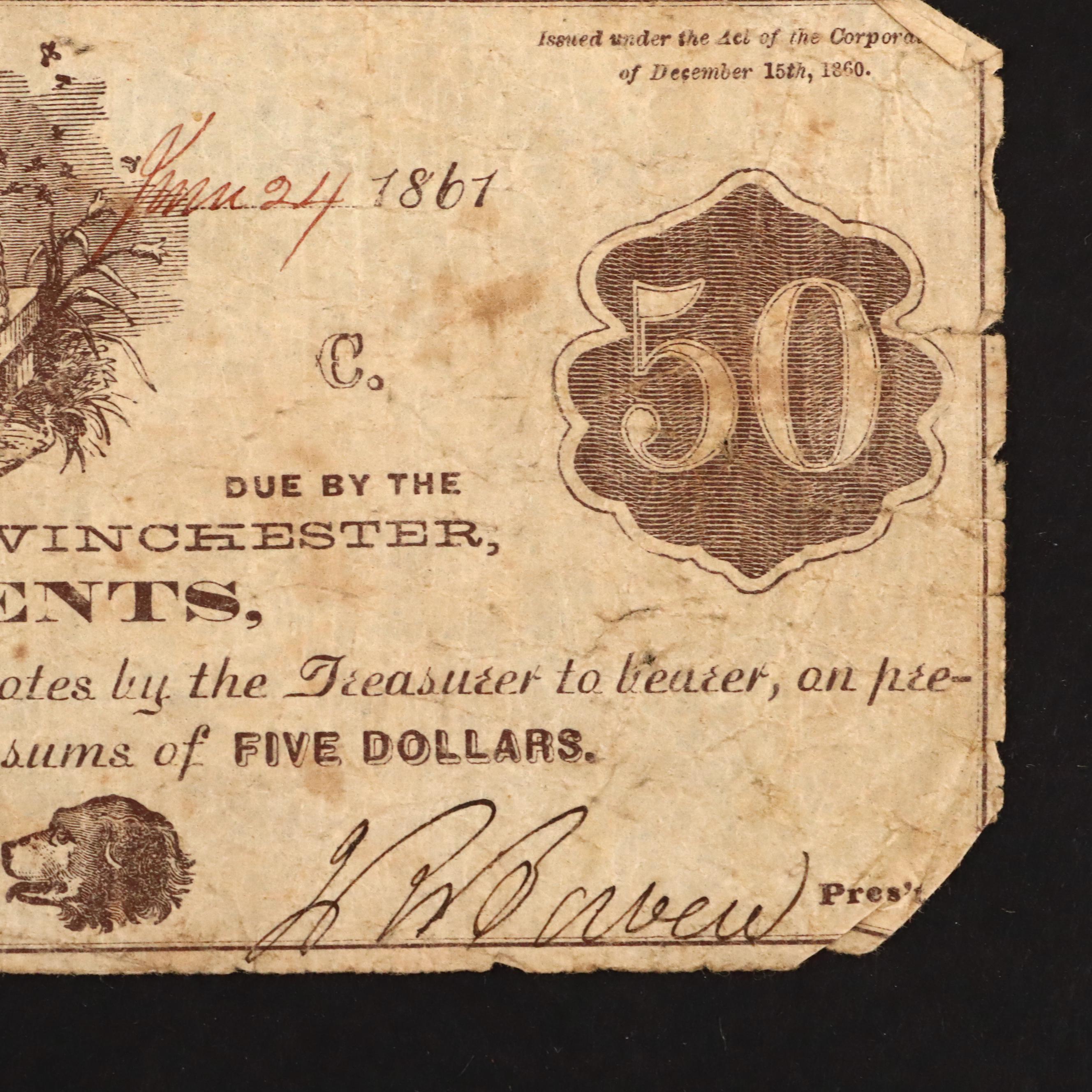 Six Circa 1860 Virginia Fifty Cent Currency Notes