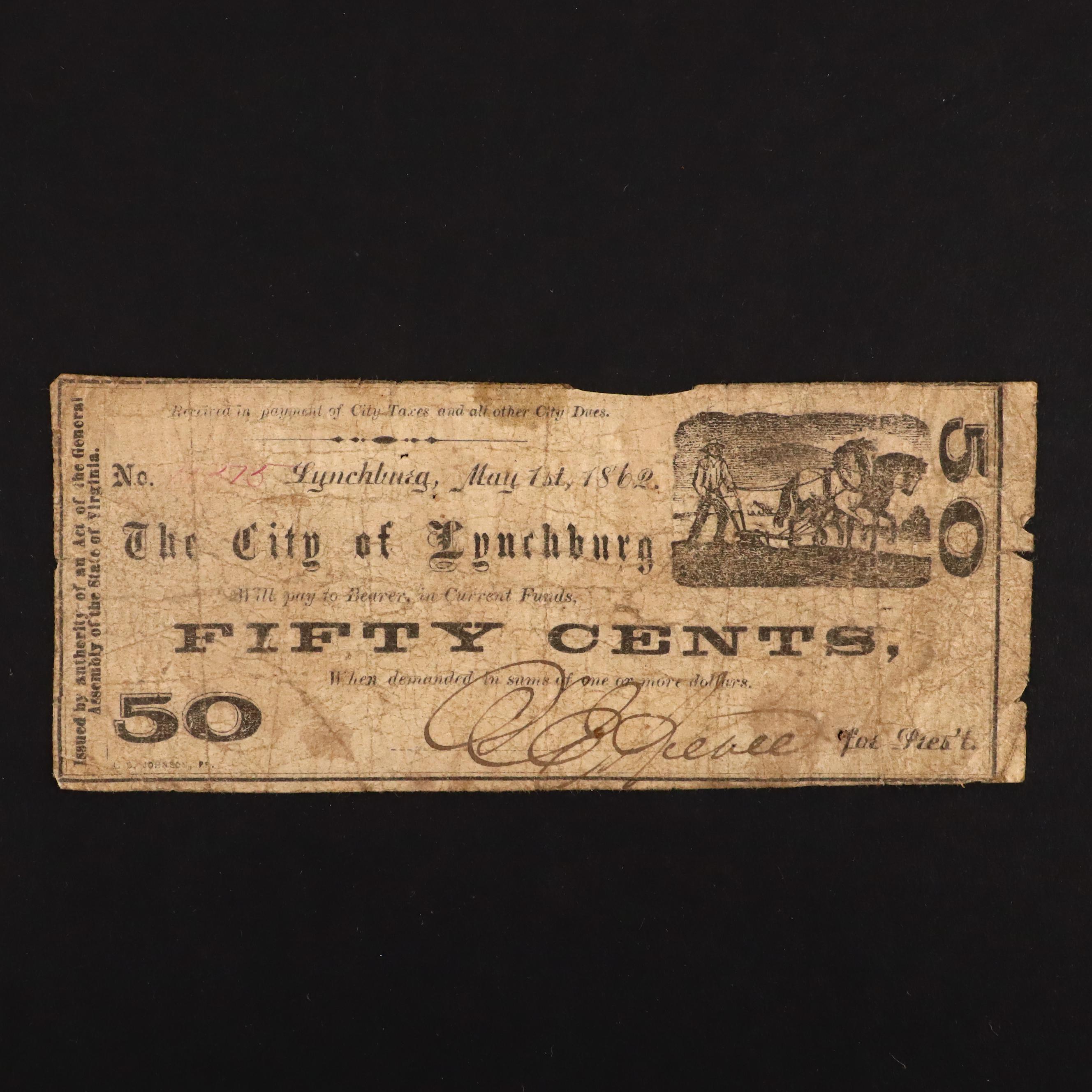 Six Circa 1860 Virginia Fifty Cent Currency Notes