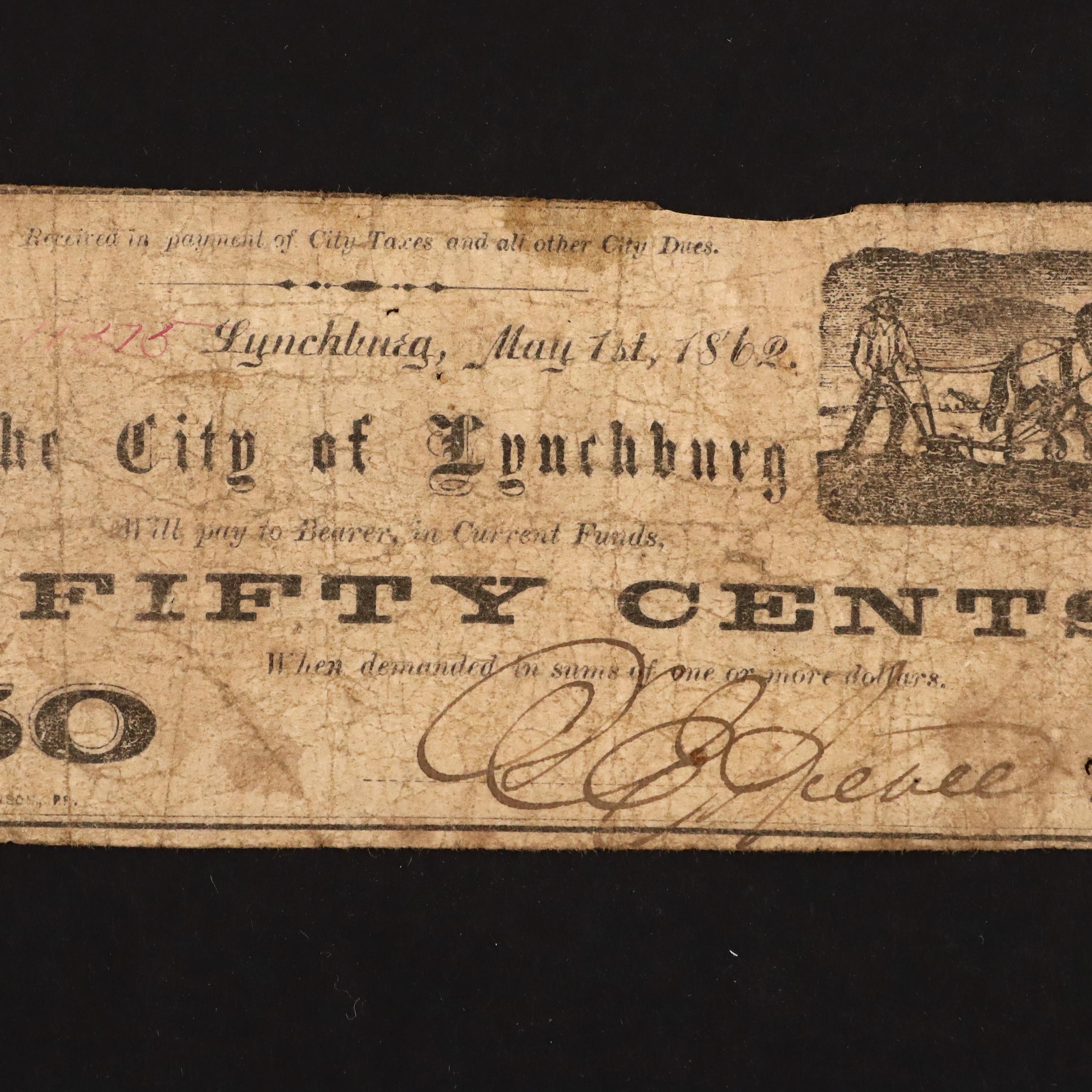 Six Circa 1860 Virginia Fifty Cent Currency Notes