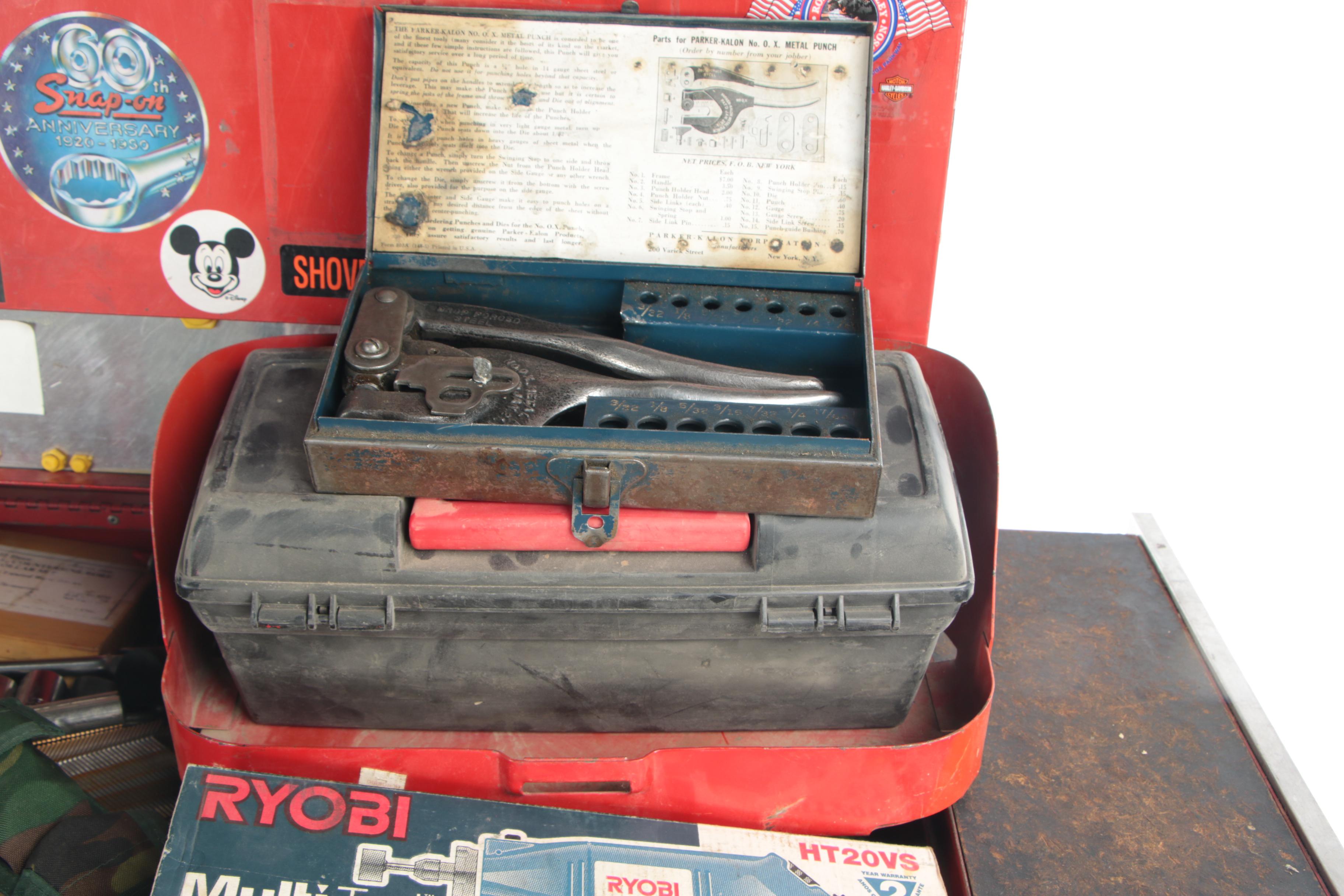 Snap-On Motorcycle Garage Tool Chest, Hand and Power Tools, and More
