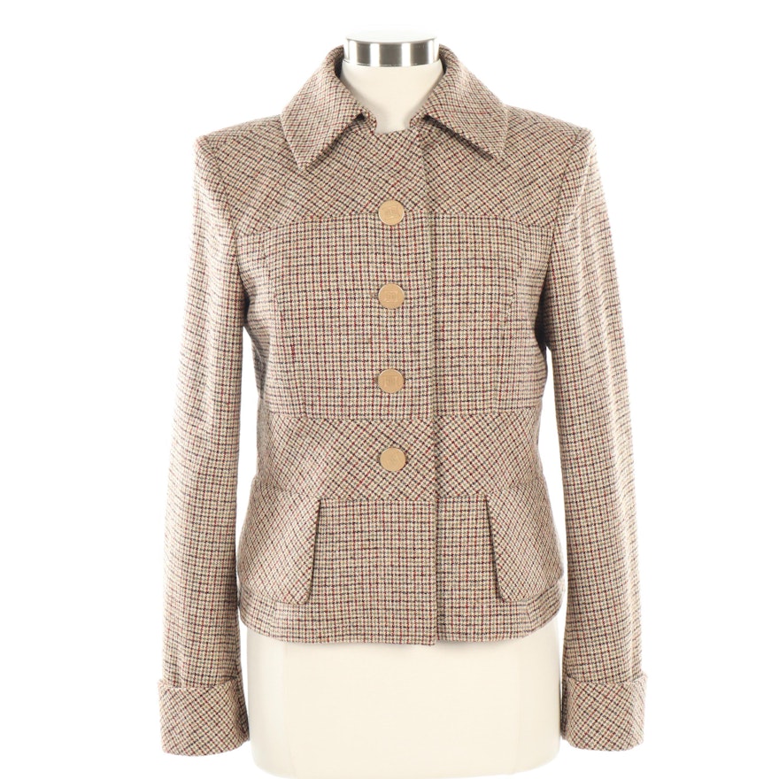 Escada Houndstooth Plaid Button-Front Cropped Jacket