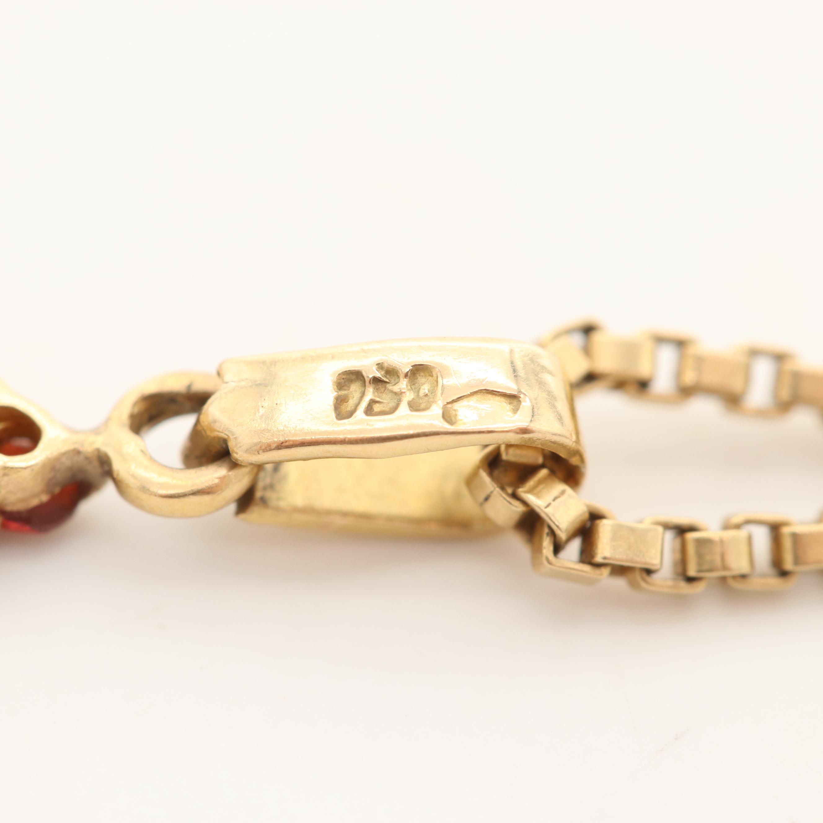 18K Yellow Gold Garnet Cross Pendant Necklace