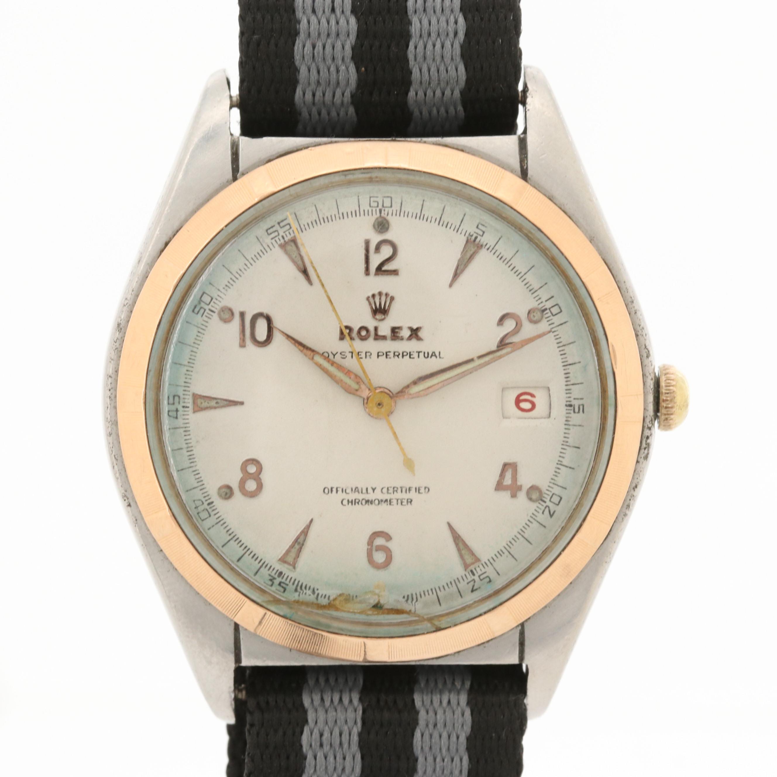 Vintage Rolex Datejust Big Bubbleback 14K Gold and Stainless Steel Watch,1947