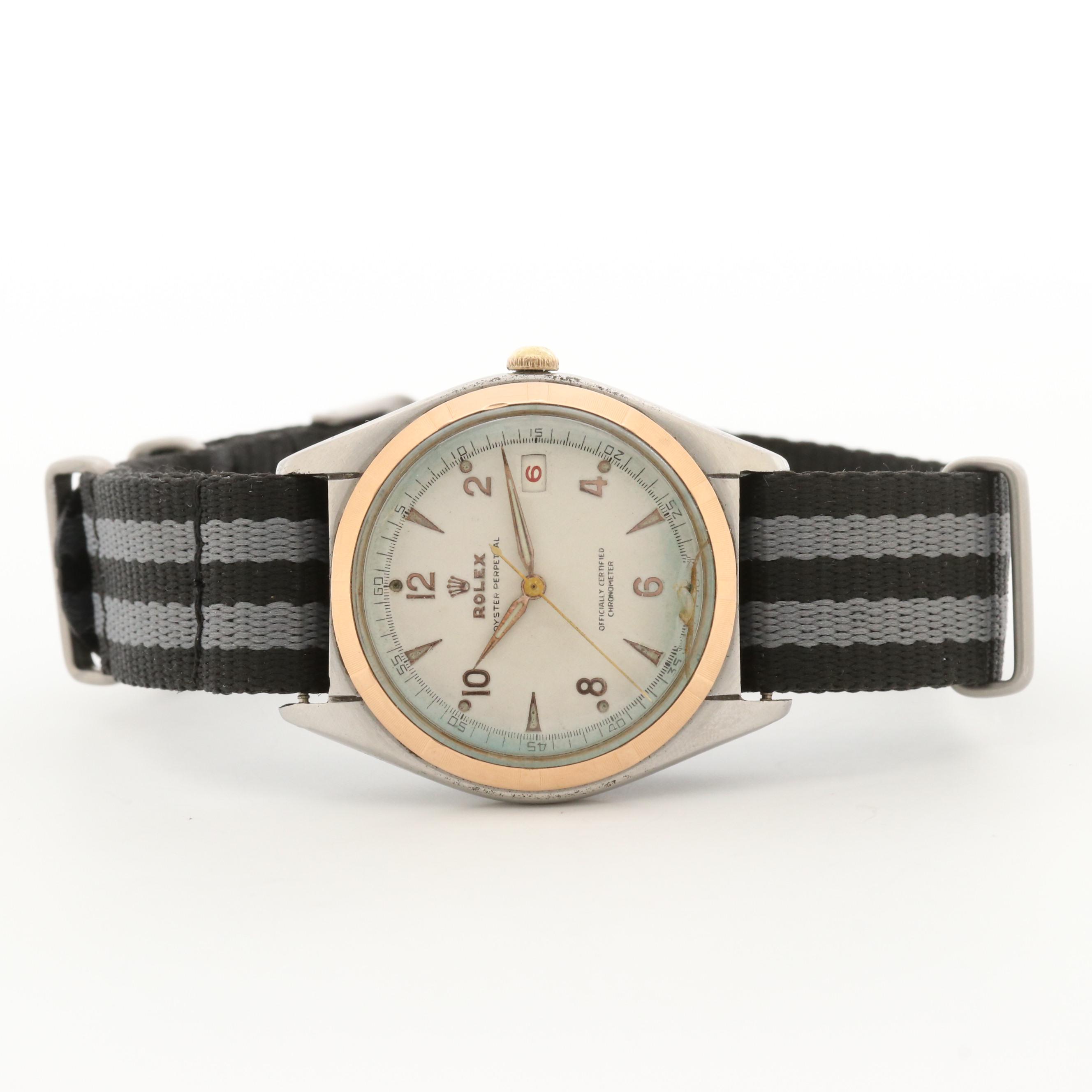 Vintage Rolex Datejust Big Bubbleback 14K Gold and Stainless Steel Watch,1947