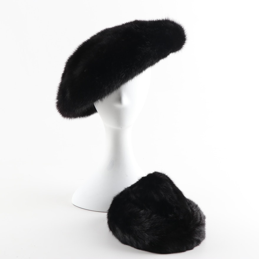 Adolfo New York Mink Fur Hat and Originals by Renata Dyed Mink Fur Conical Hat