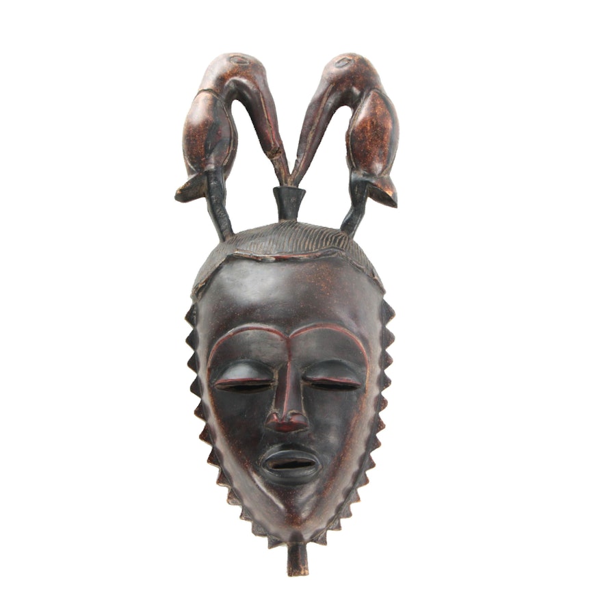 African Hand Carved Senufo Mask with Birds