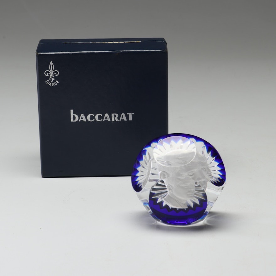 Baccarat Cobalt Sulphide Crystal John F. Kennedy Paperweight, 1963