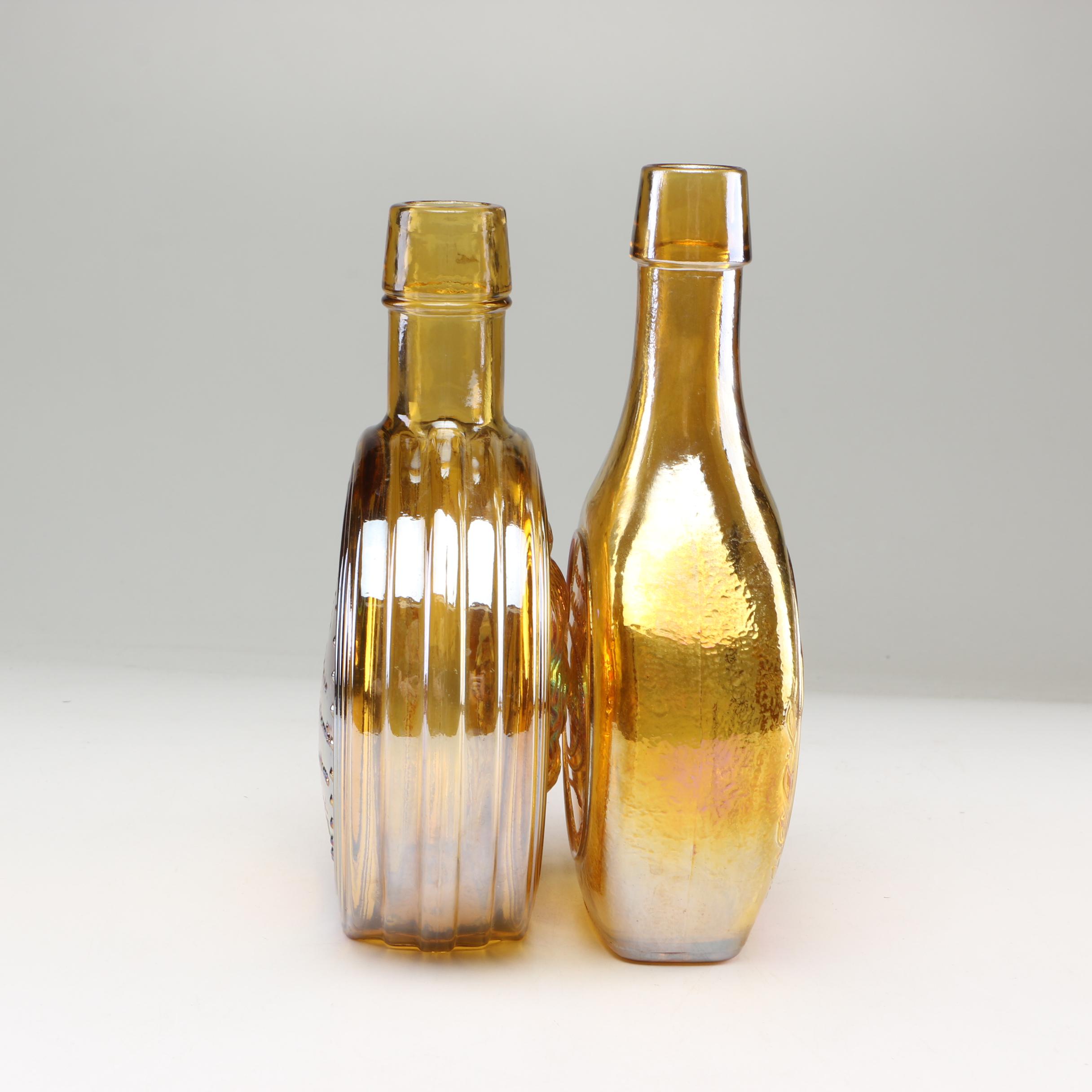 Wheaton Glass "Will Rogers" and "Abraham Lincoln" Iridescent Bottles