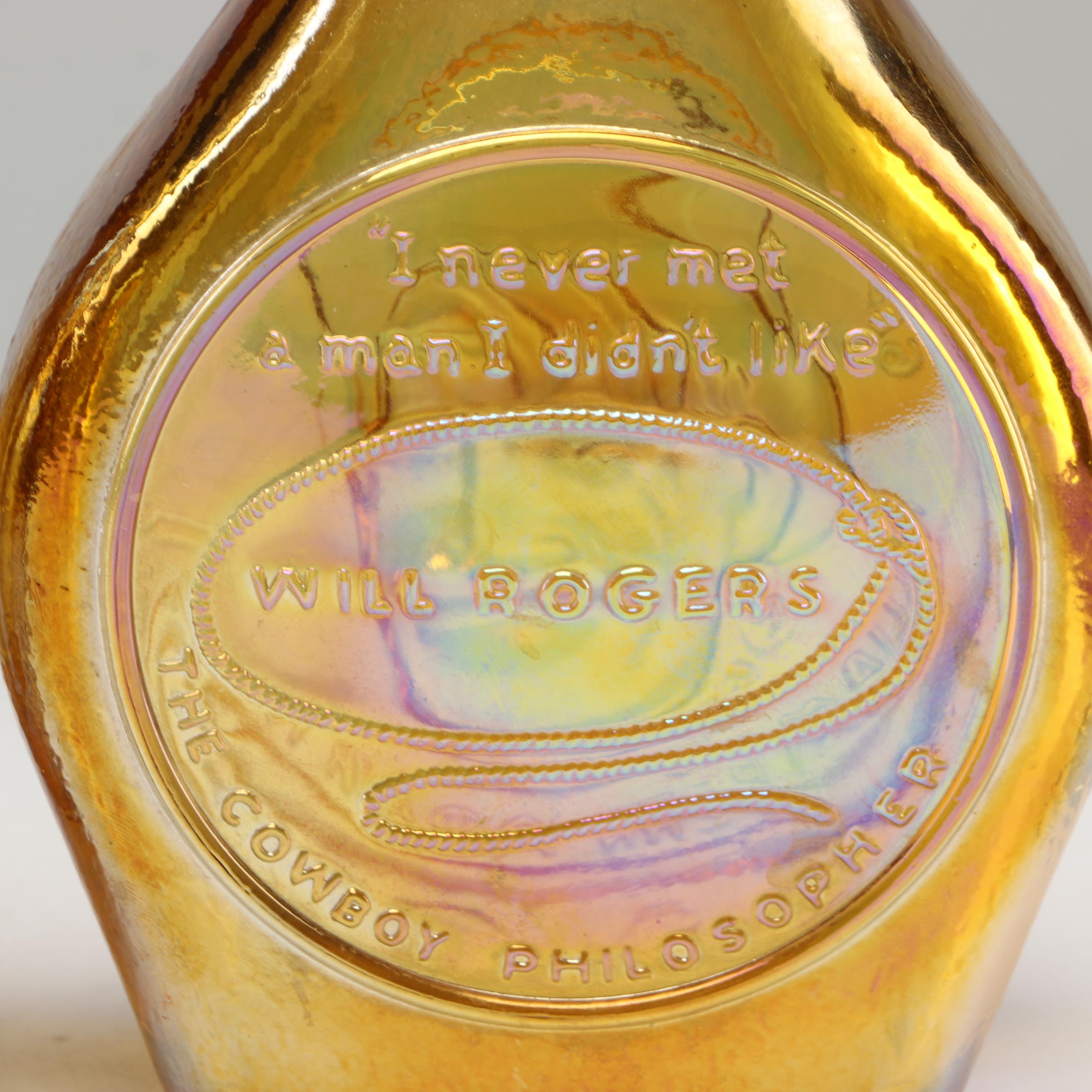 Wheaton Glass "Will Rogers" and "Abraham Lincoln" Iridescent Bottles