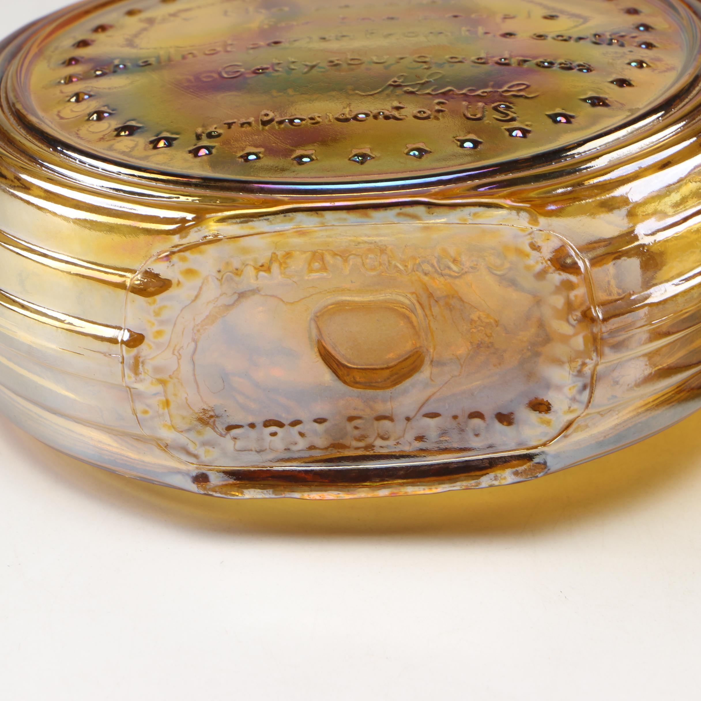 Wheaton Glass "Will Rogers" and "Abraham Lincoln" Iridescent Bottles