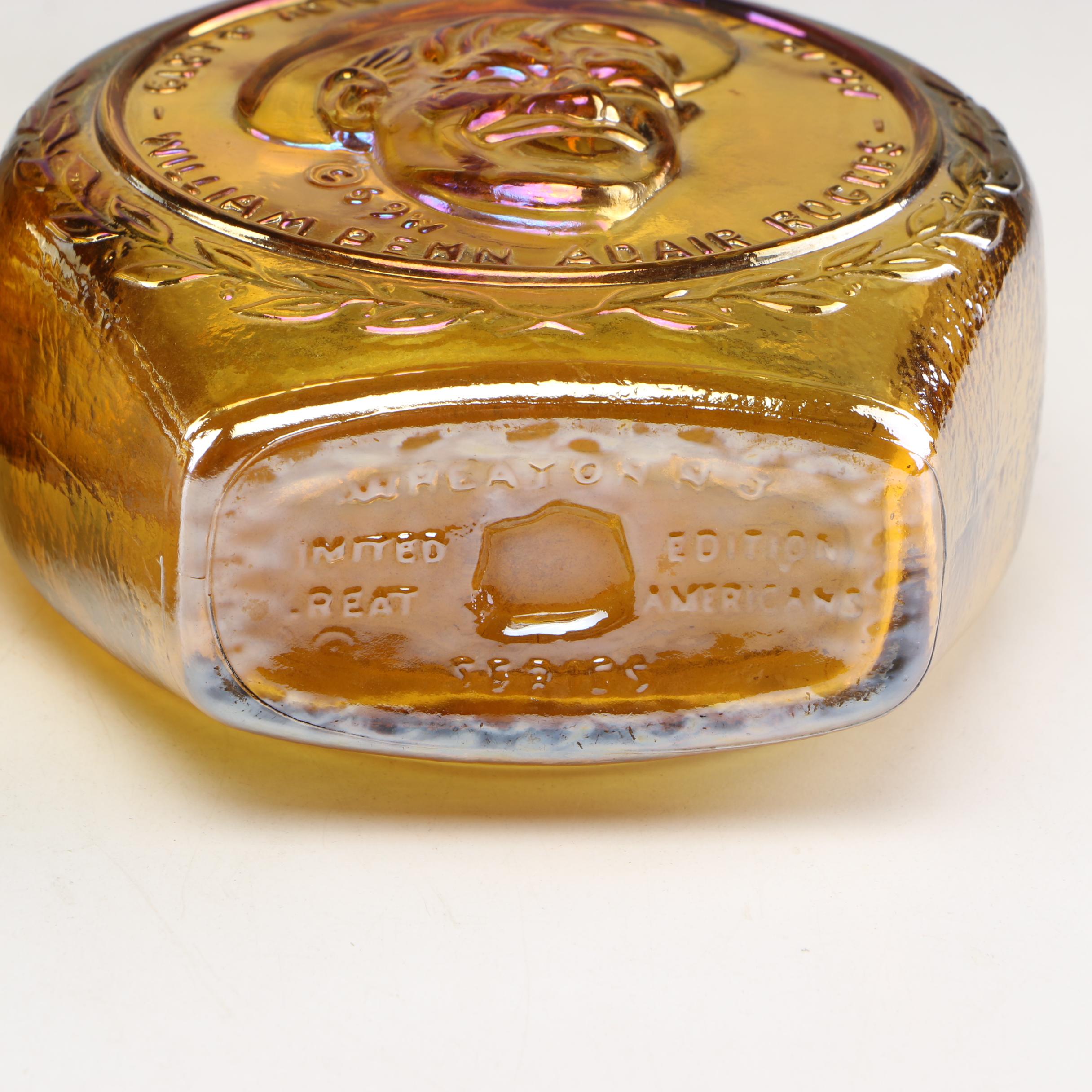 Wheaton Glass "Will Rogers" and "Abraham Lincoln" Iridescent Bottles