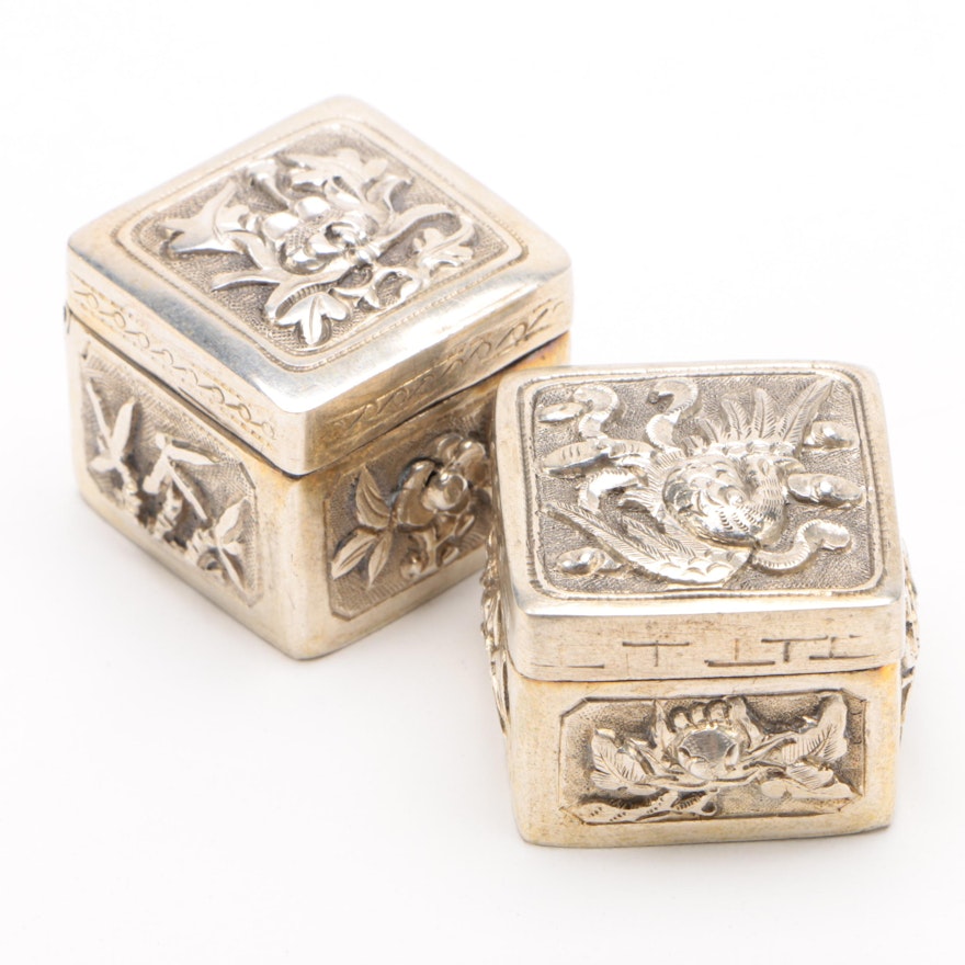 Chinese Phoenix and Chestnut Motif Pill Boxes