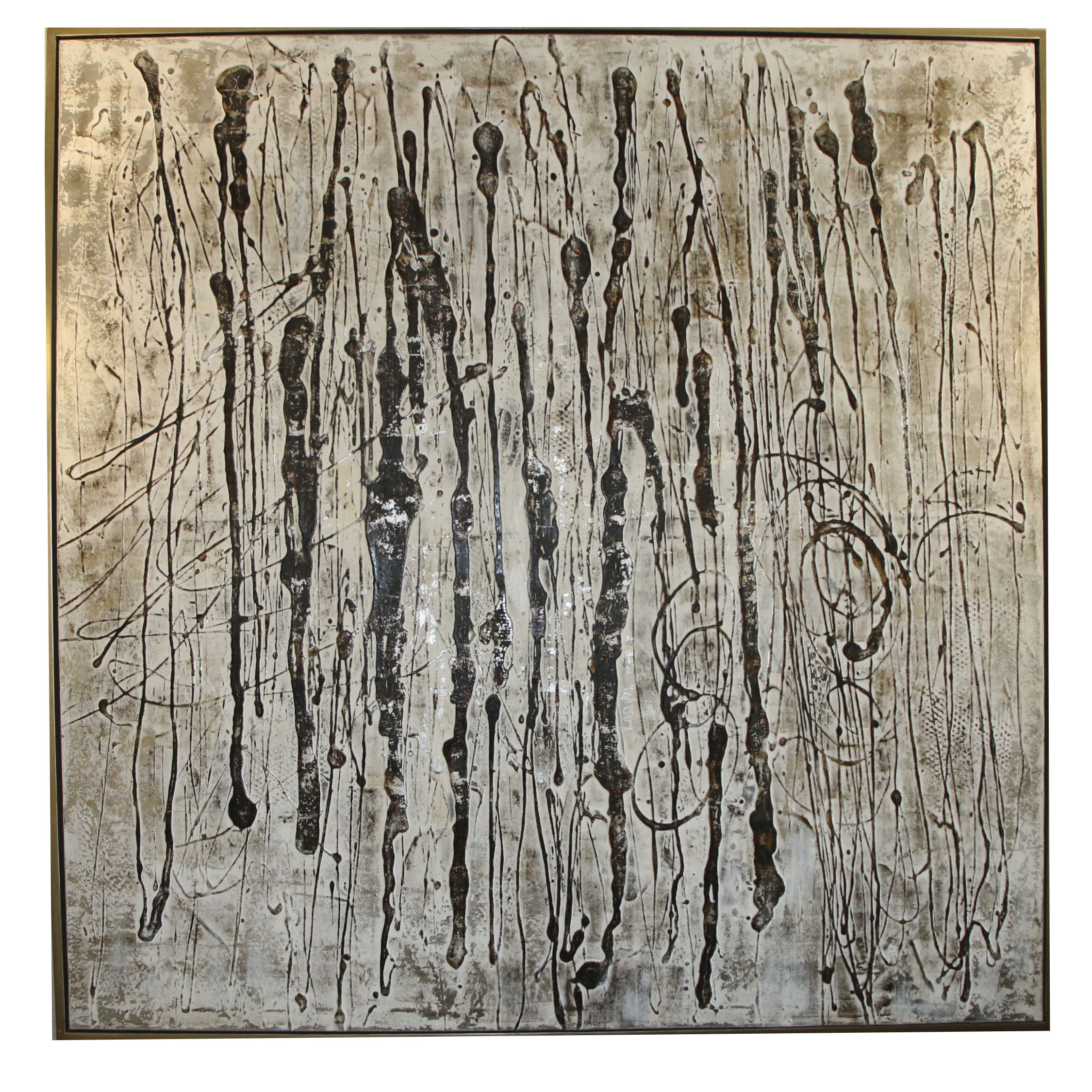 Embellished and Textured Giclee on Canvas in White, Grey and Black