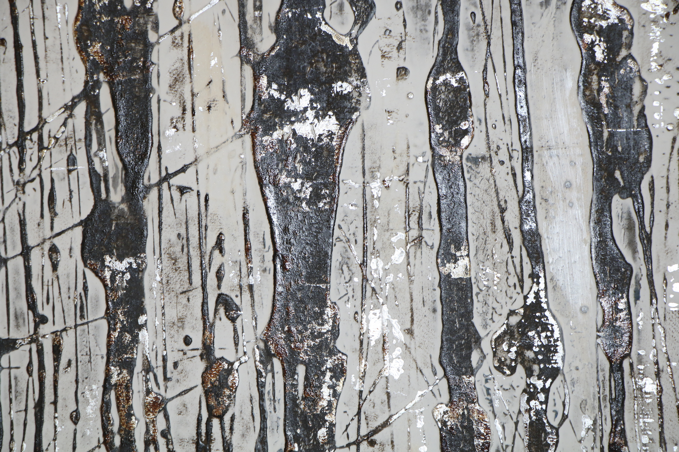 Embellished and Textured Giclee on Canvas in White, Grey and Black