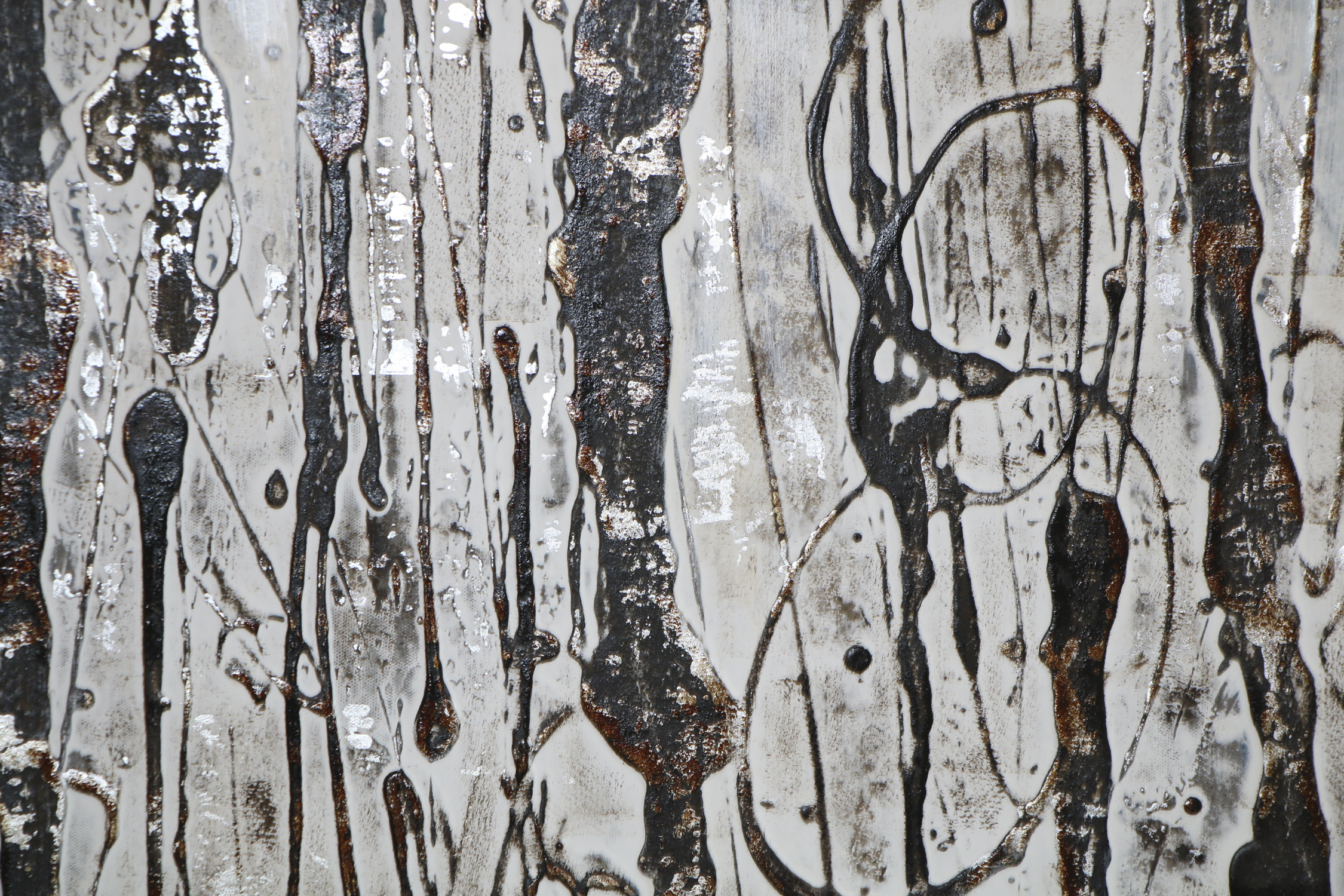 Embellished and Textured Giclee on Canvas in White, Grey and Black