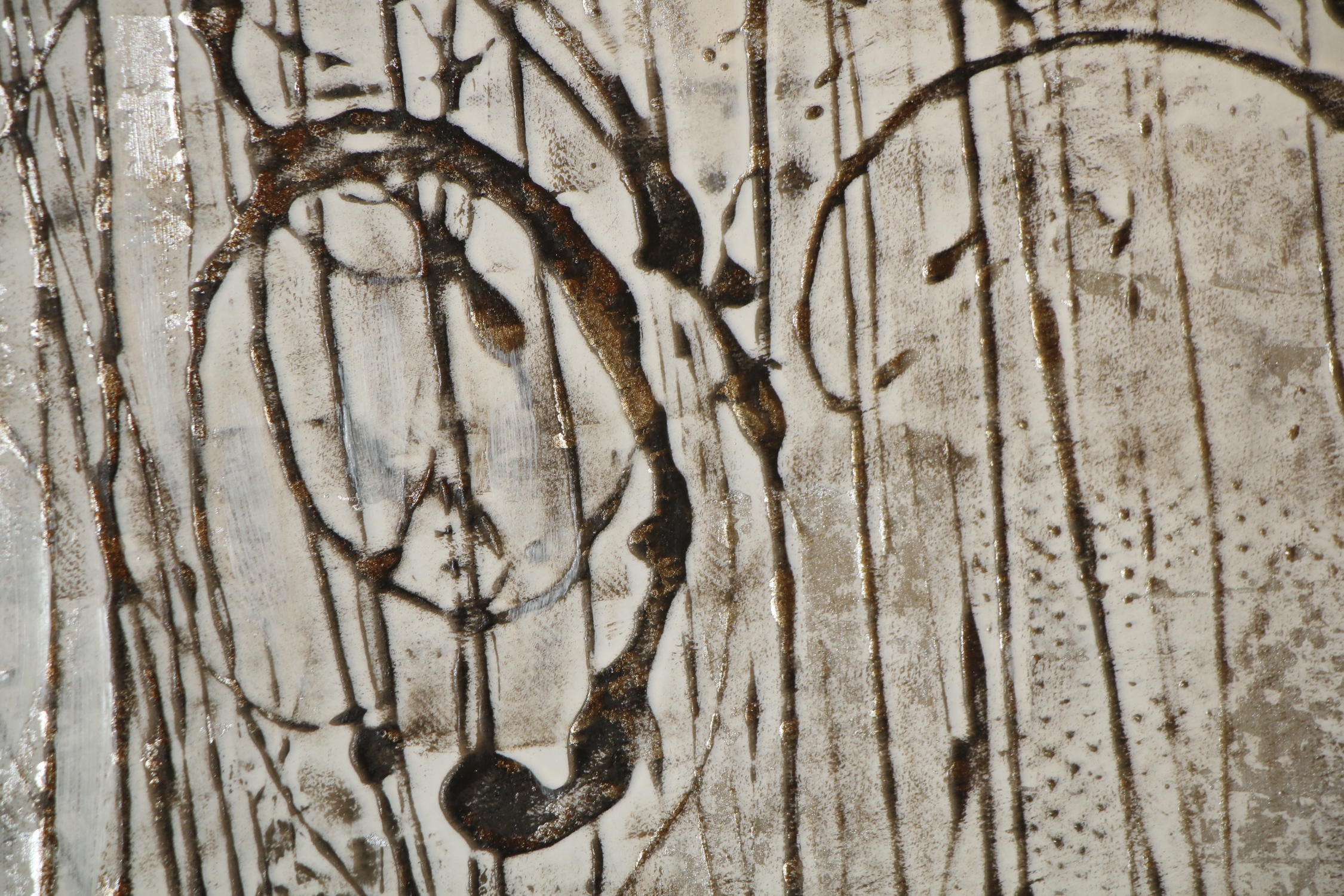 Embellished and Textured Giclee on Canvas in White, Grey and Black