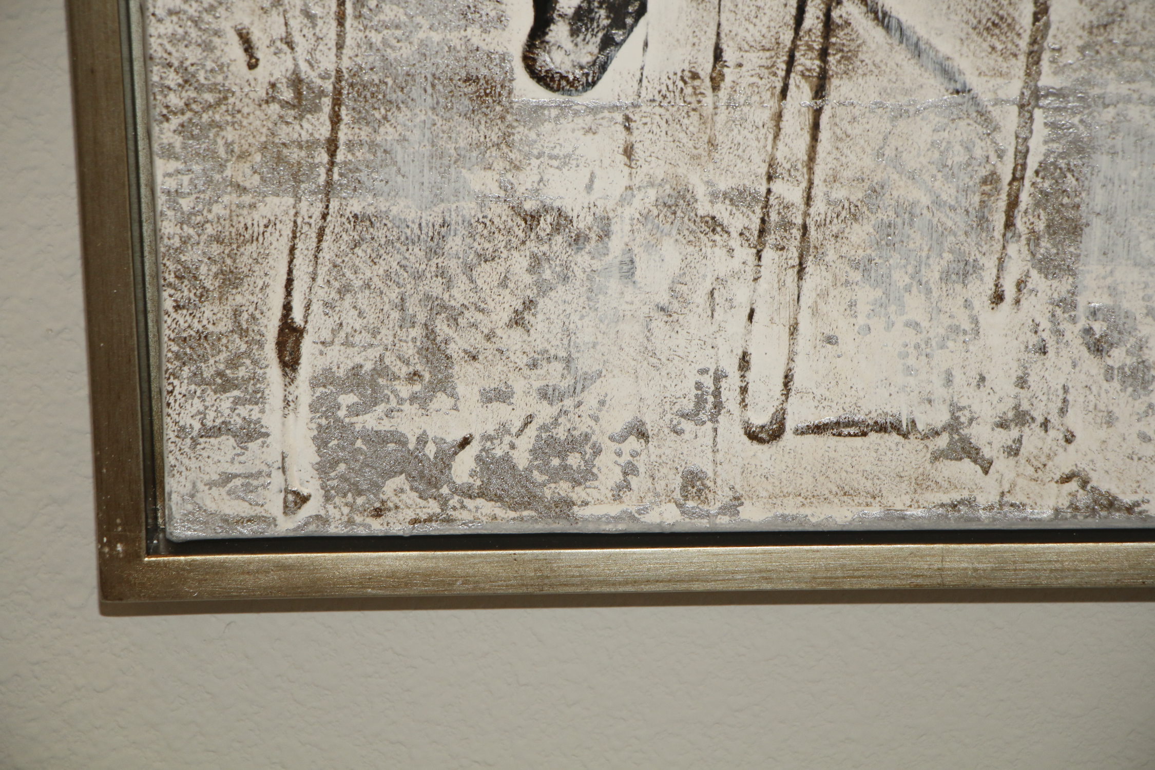 Embellished and Textured Giclee on Canvas in White, Grey and Black