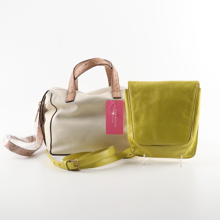 Isaac Mizrahi Leather Pamela Satchel and Hobo Chartreuse Crossbody Bag
