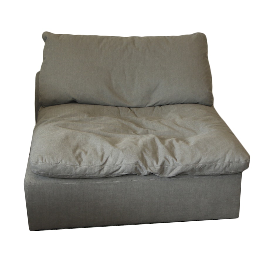 Oversized Armless Slipper Chair with Grey Fabric, 21st Century