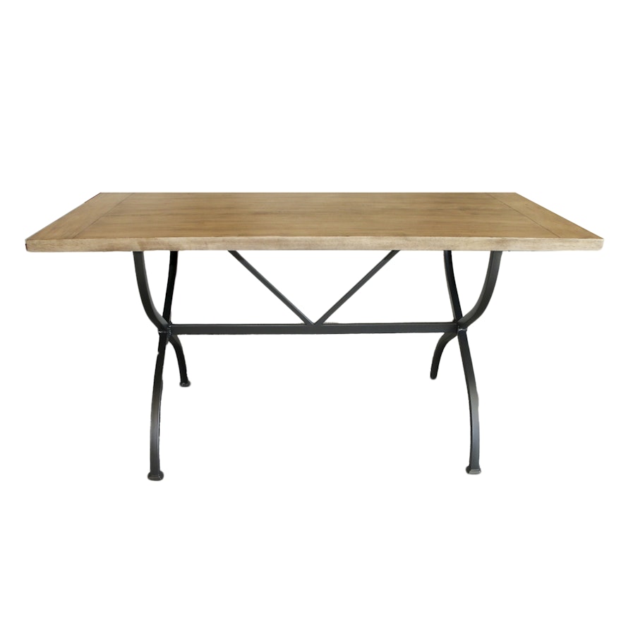 Wooden Table with Metal Base and Distressed Finish, 21st Century